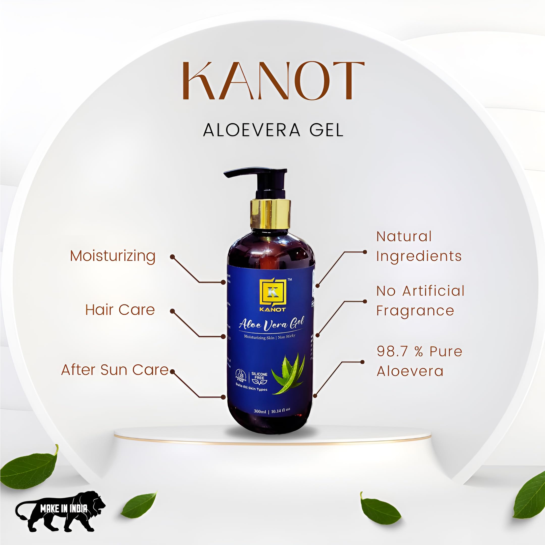 **Kanot 100% Pure Aloe Vera Gel – Unscented, 10.14 fl oz – Hydrating & Soothing for Skin, Hair & Body – Lightweight, Fast-Absorbing Formula – No Harmful Chemicals – Perfect for Sunburn Relief, Moisturizing & Hair Care**