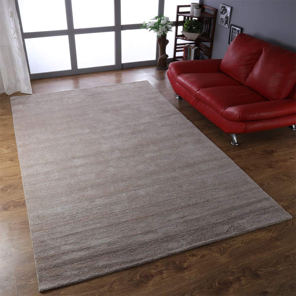 Hand Knotted Silk Mix 8'x10' Area Rug - Solid Beige LSM111 - Premium Carpets for Living Room, Bedroom & Dining Room Decor