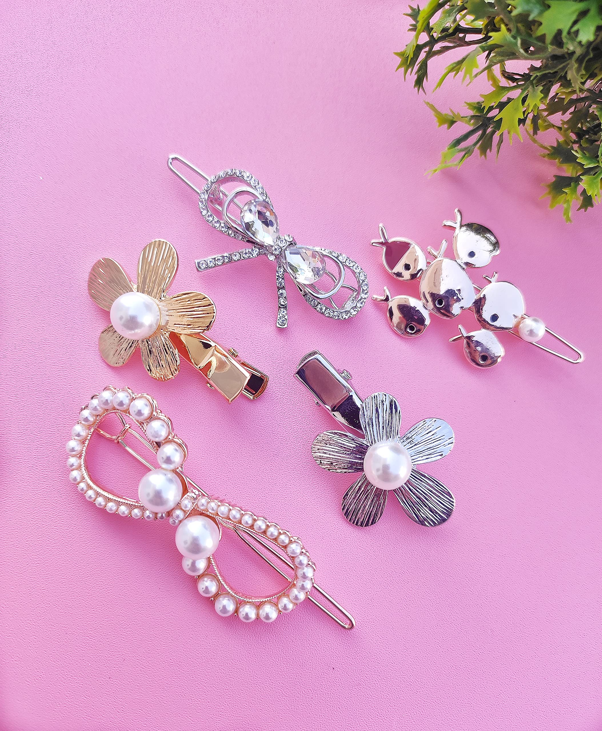 ANNACREATIONS 3-Piece Korean Style Pearl Rhinestone Hair Clips - Elegant Metal & Plastic Pearl Barrettes for Women & Girls (Gold) | Perfect for Weddings, Parties & Everyday Hair Accessories