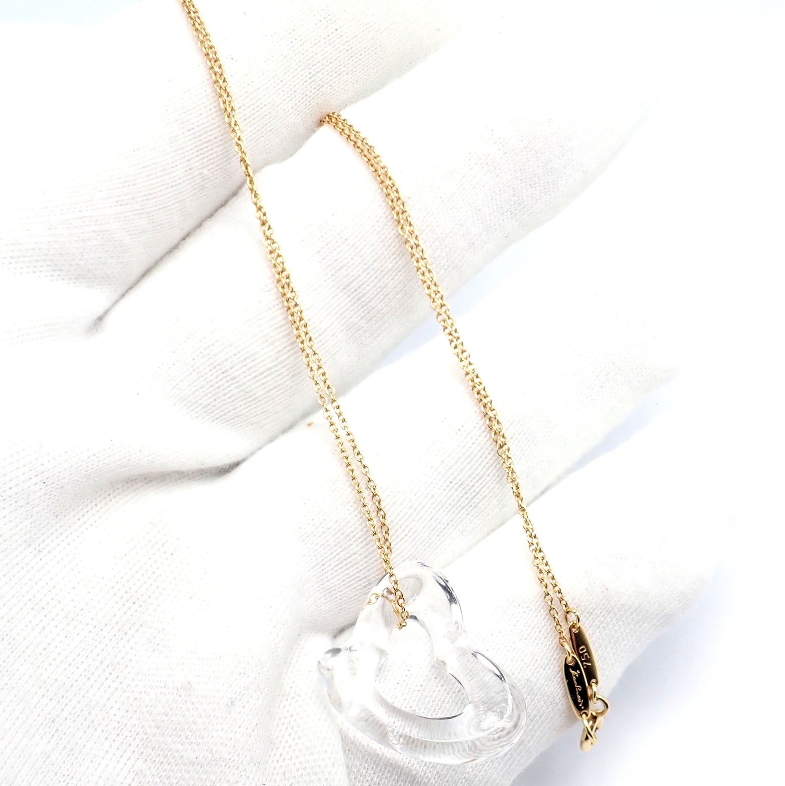 Tiffany & Co Peretti 18k Yellow Gold Large Open Heart Rock Crystal Pendant Necklace for Women - Elegant Jewelry Gift for Anniversary, Valentine's Day & Special Occasions