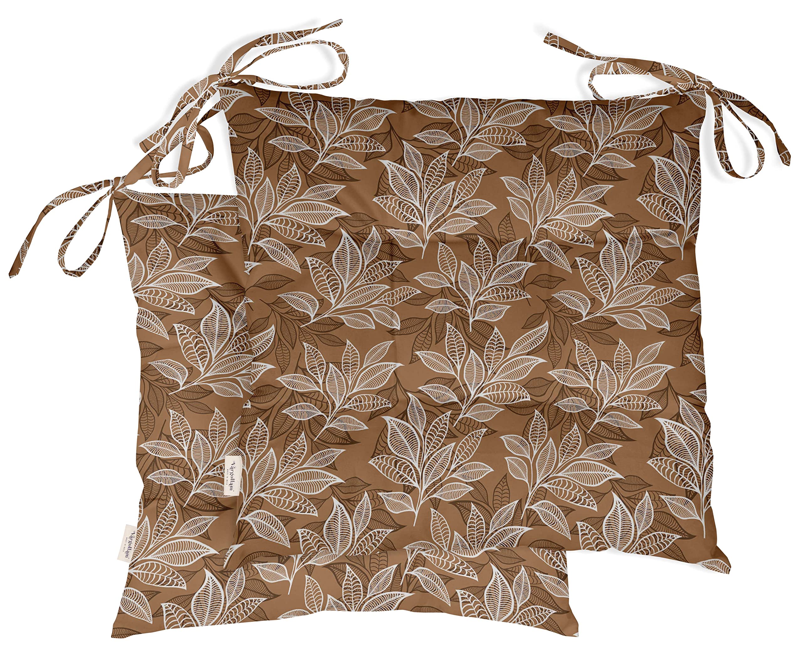 Premium Water-Resistant Indoor/Outdoor Tufted Square Patio Cushion Set of 2 - 19-inch Brown Printed Seat Cushions for Patio Furniture | Christmas Feather Design | Perfect for Garden, Deck, Poolside & Outdoor Lounge