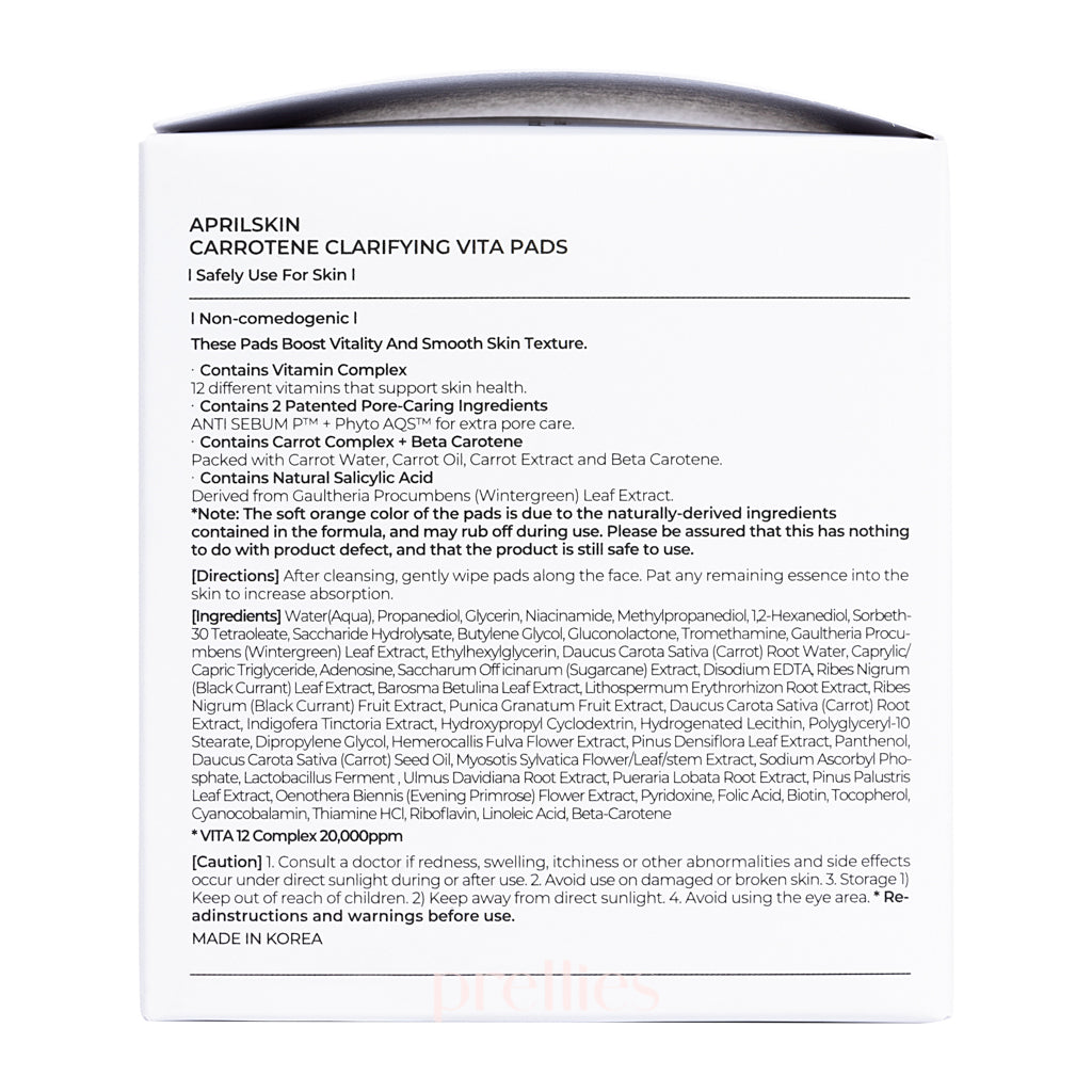 AprilSkin Carrotene Clarifying Vita Pads - 60 Exfoliating Cotton Pads with Vitamin C for Brightening & Acne Treatment (135g) | Perfect for Daily Skincare Routine & Travel