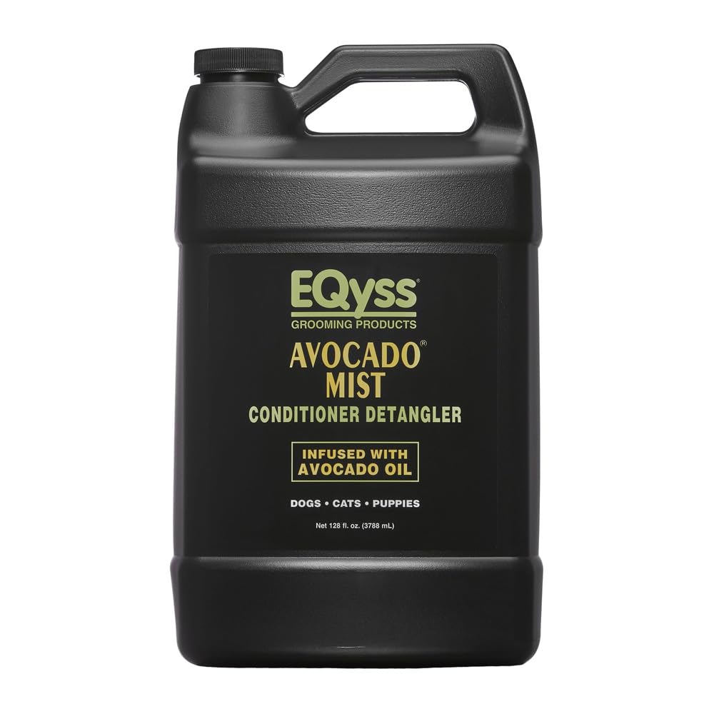 EQyss Avocado Mist Pet Spray Conditioner for Dogs & Cats - Leave-In Detangling Spray for Shiny Coat, Reduces Shedding - Oil Free, Silicone Free, pH Balanced - USA Made (128 oz) - Perfect for Grooming, Bathing & Daily Maintenance