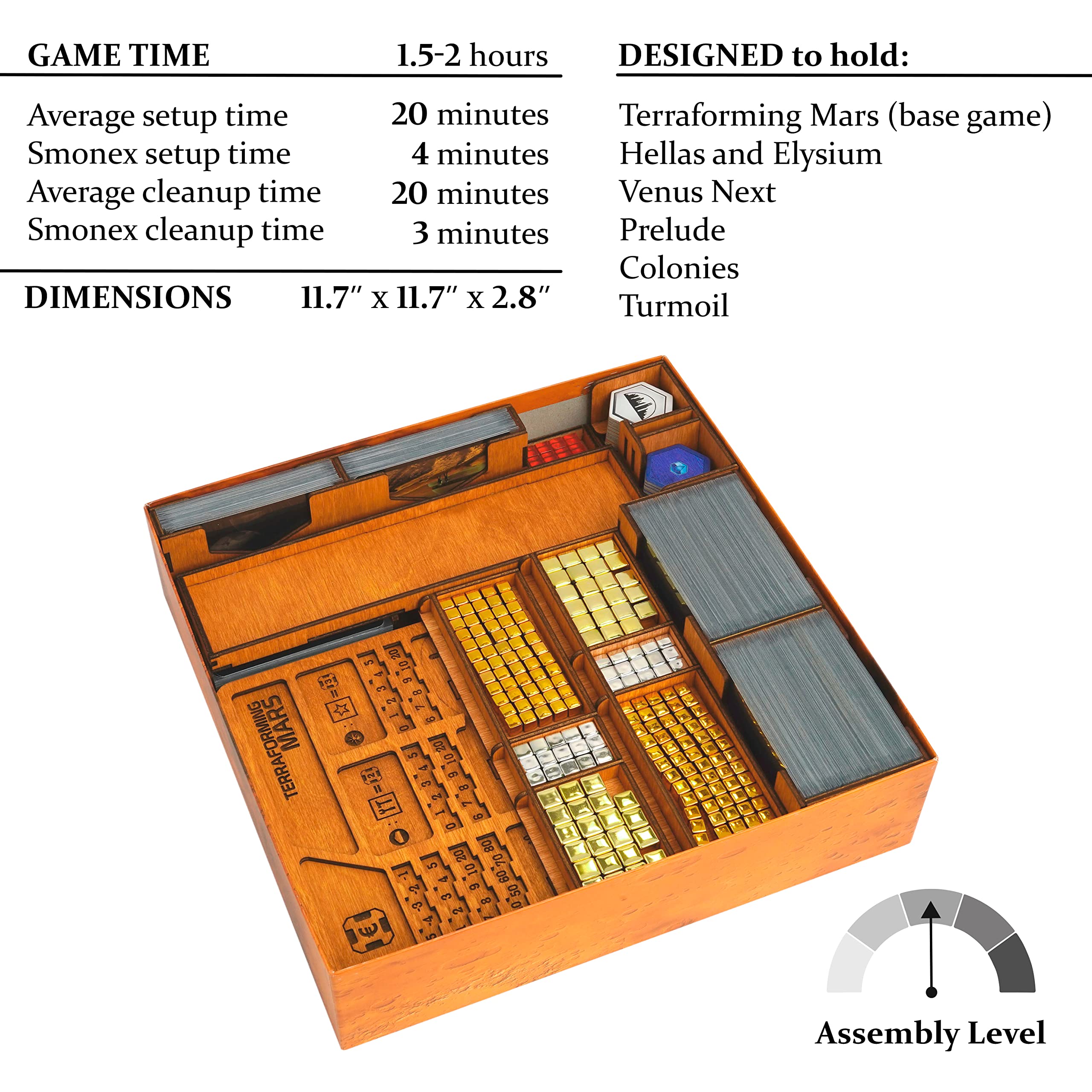 SMONEX Wooden Organizer for Terraforming Mars Board Game - Storage Solution for Player Boards & Full Expansions - Perfect for Game Nights & Organized Storage