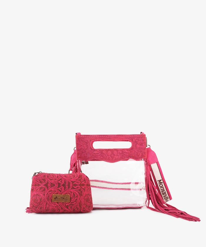 Montana West Women's Top Handle Clear Fringe Crossbody Bag Set - Stylish Shoulder Purse for Daily Use, Work, and Evening Out