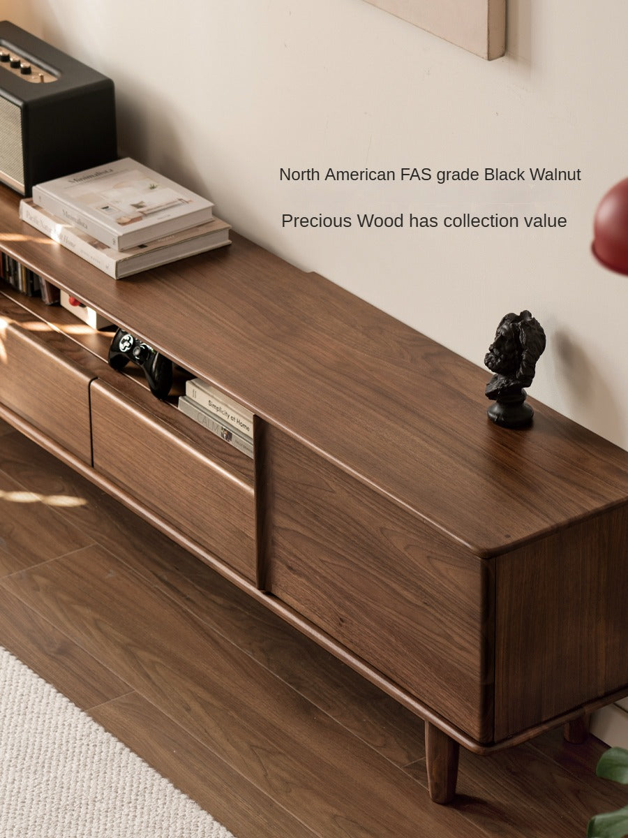 Premium Black Walnut Solid Wood TV Stand - Modern Minimalist Design Entertainment Center for Living Room, Bedroom & Home Theater