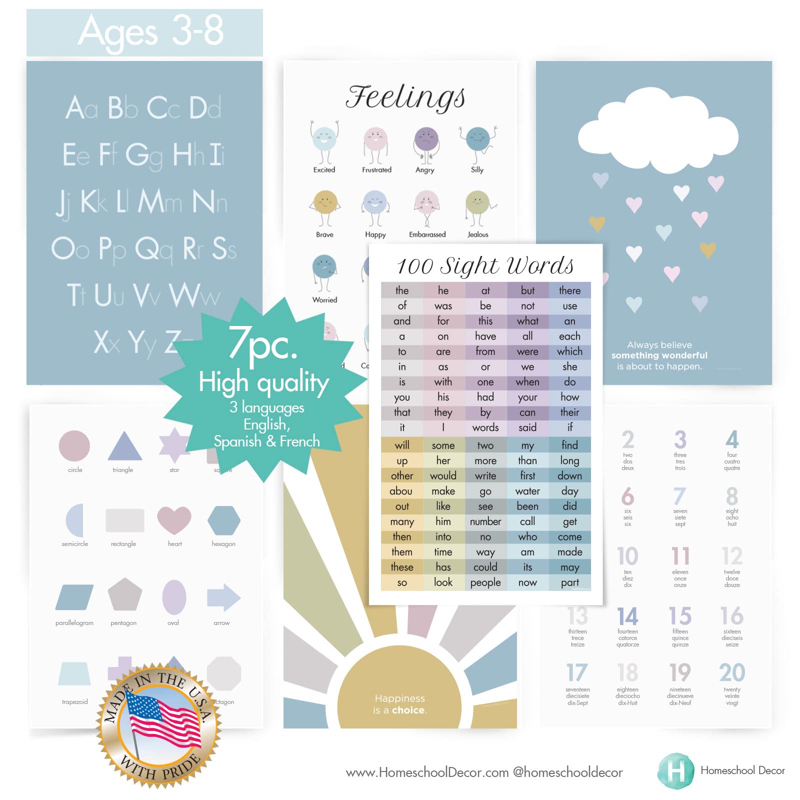 Educational Wall Art Prints for Kids - Set of 7 Playroom & Homeschool Decor (11