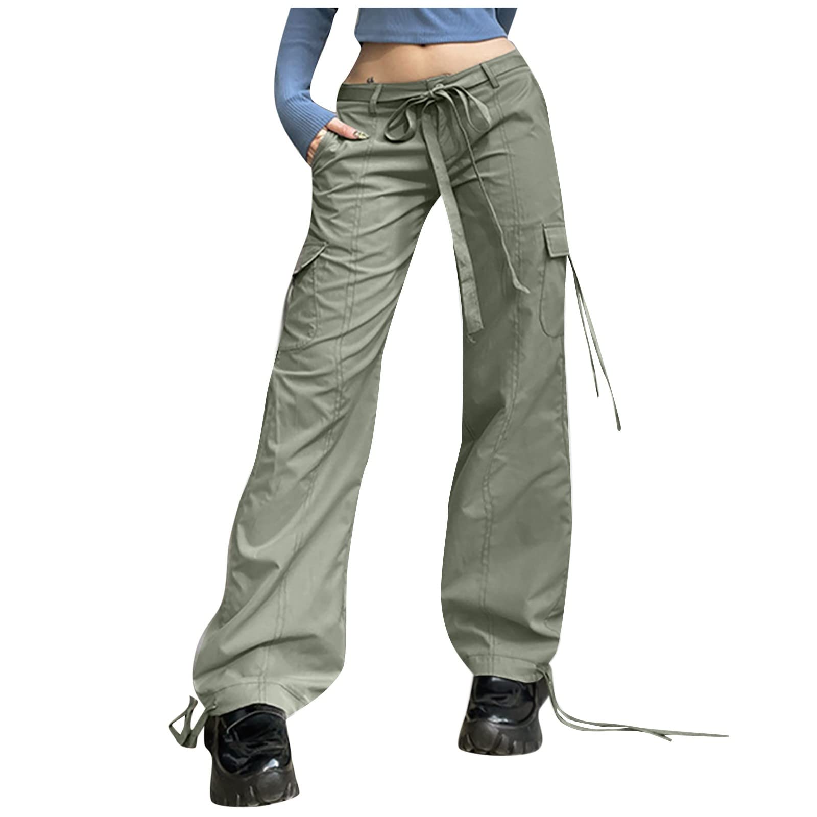 Women's Low Waist Wide Leg Cargo Pants - Vintage Y2K Harajuku Style Casual Joggers, Baggy Lounge Pants with Adjustable Waist | Perfect for Streetwear, Workouts & Everyday Comfort