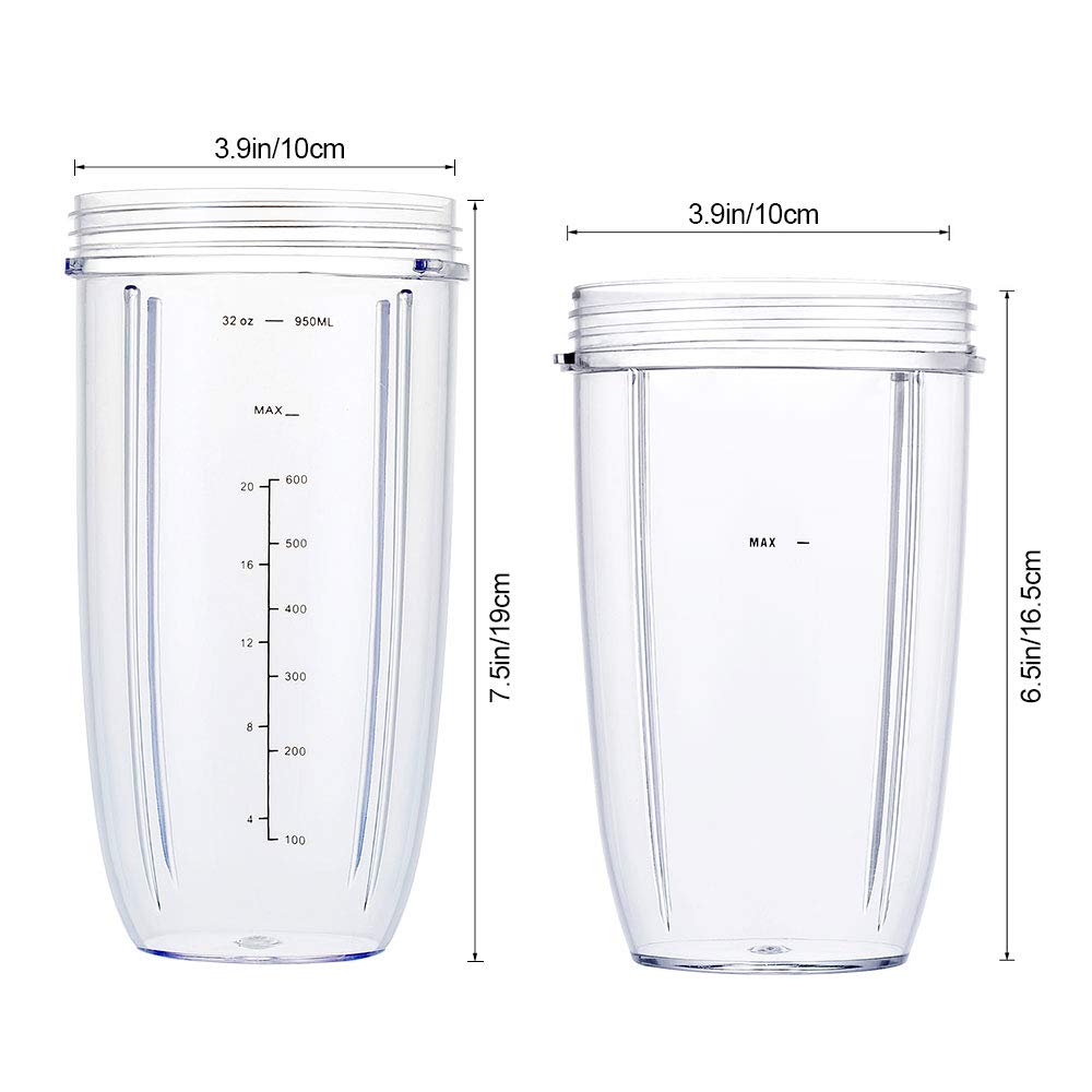Nutribullet Blender Replacement Parts - 32oz & 24oz Cups with Extractor Blade, Compatible with Nutri Bullet 600W/900W Blenders (3-Piece Set) - Perfect for Smoothies, Juicing & Food Prep at Home