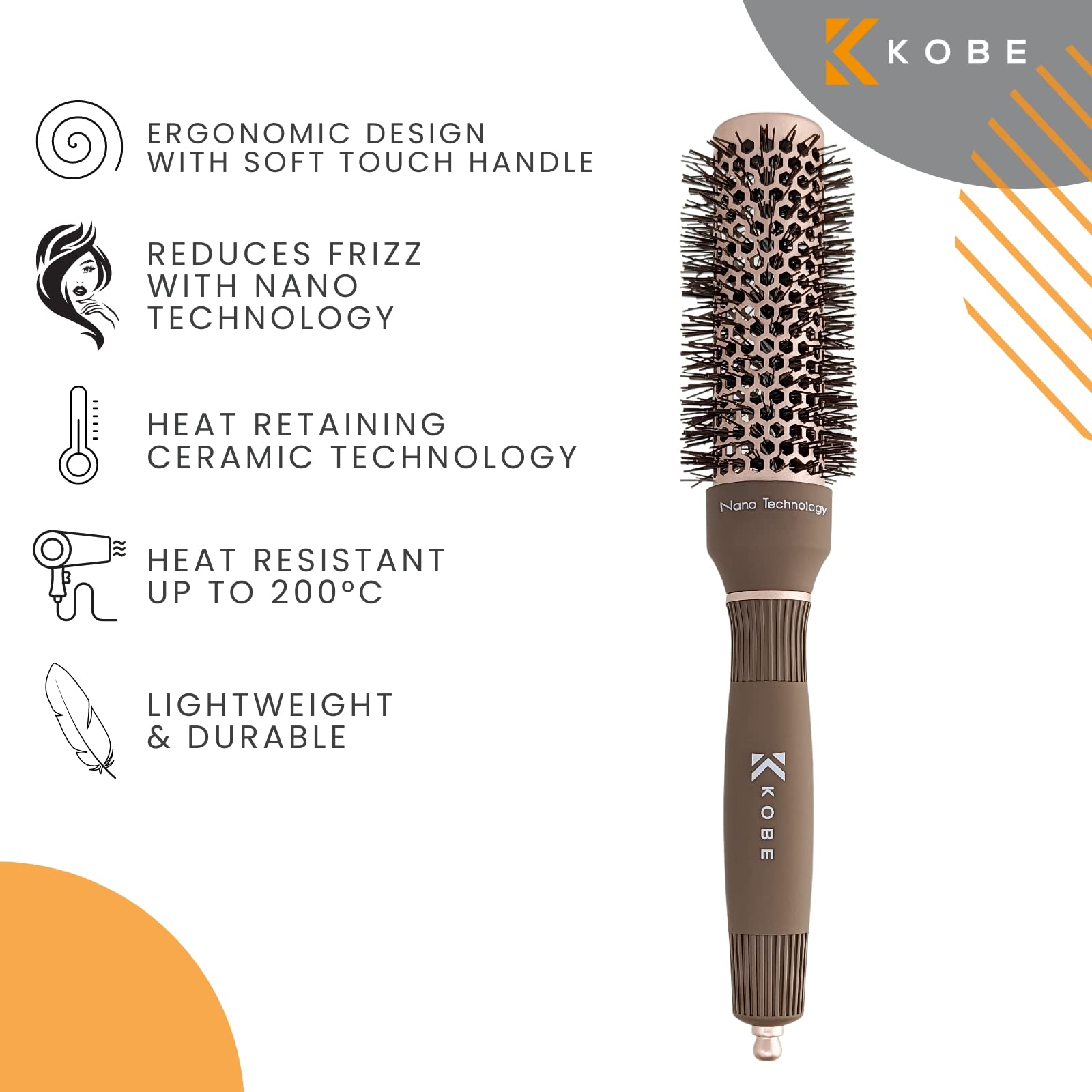 Kobe Ionic Hair Brush for Blow Drying - 32mm Ceramic Round Brush for Salon & Home Use