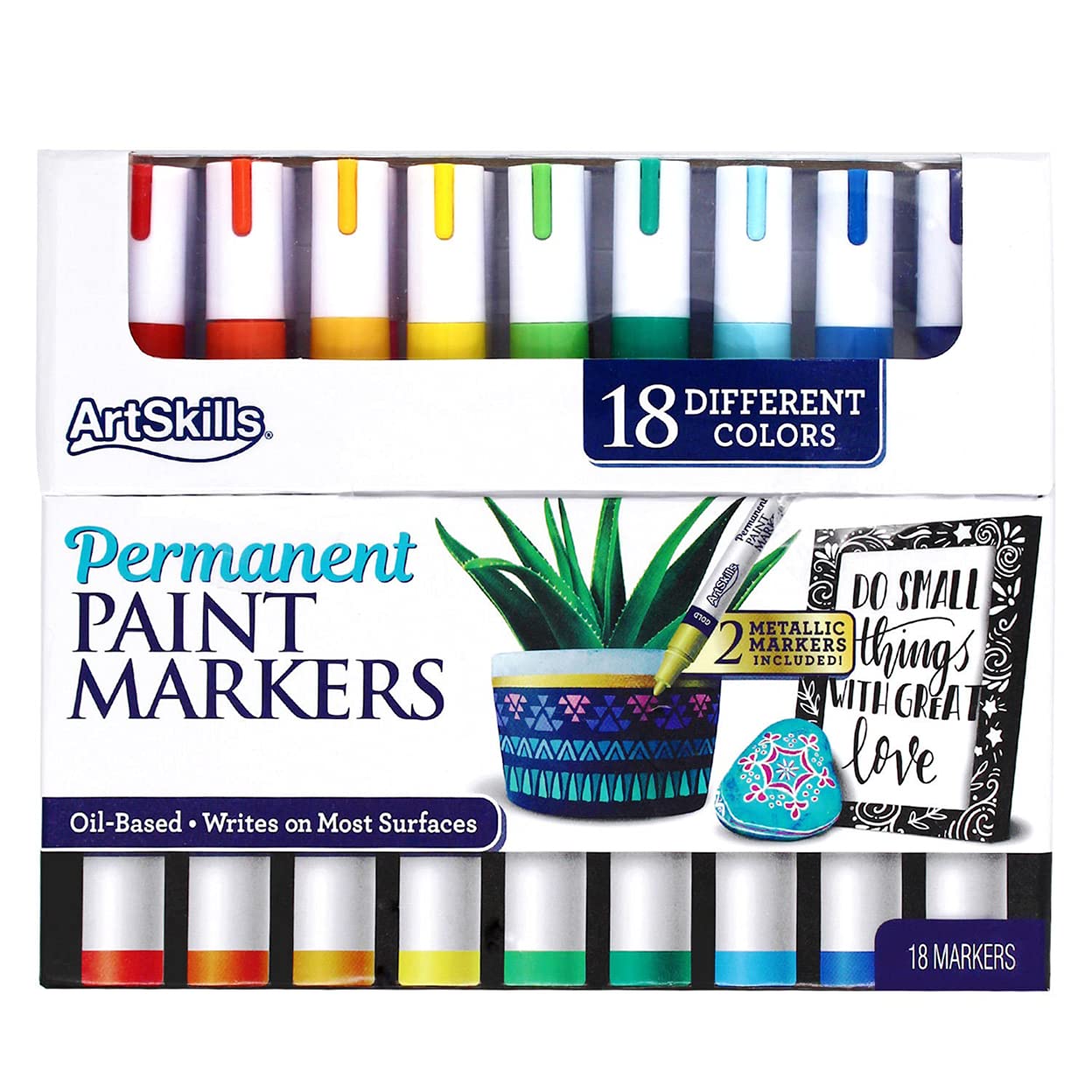 ArtSkills Permanent Paint Markers - 18 Count Set of Vibrant Oil-Based Markers for DIY Crafts, Rock Painting, Wood Signs & Canvas Art - Ideal for Artists, Students & Craft Enthusiasts