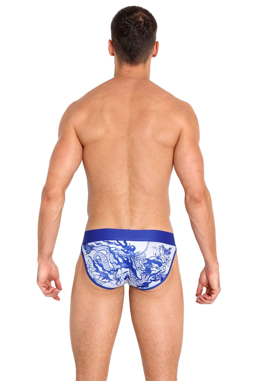 Hand Painted Indigo Dragon Sport Briefs - Premium Cotton Underwear for Men, Comfortable & Breathable - Perfect for Gym, Running, and Everyday Wear
