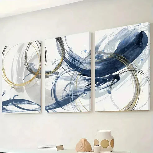 3-Piece Abstract Blue Texture Wall Art Set - Framed Canvas 50x70cm (20x28in) - High Quality Print - 100% Australian Made - Ready to Hang - Perfect for Living Room, Bedroom & Office Decor