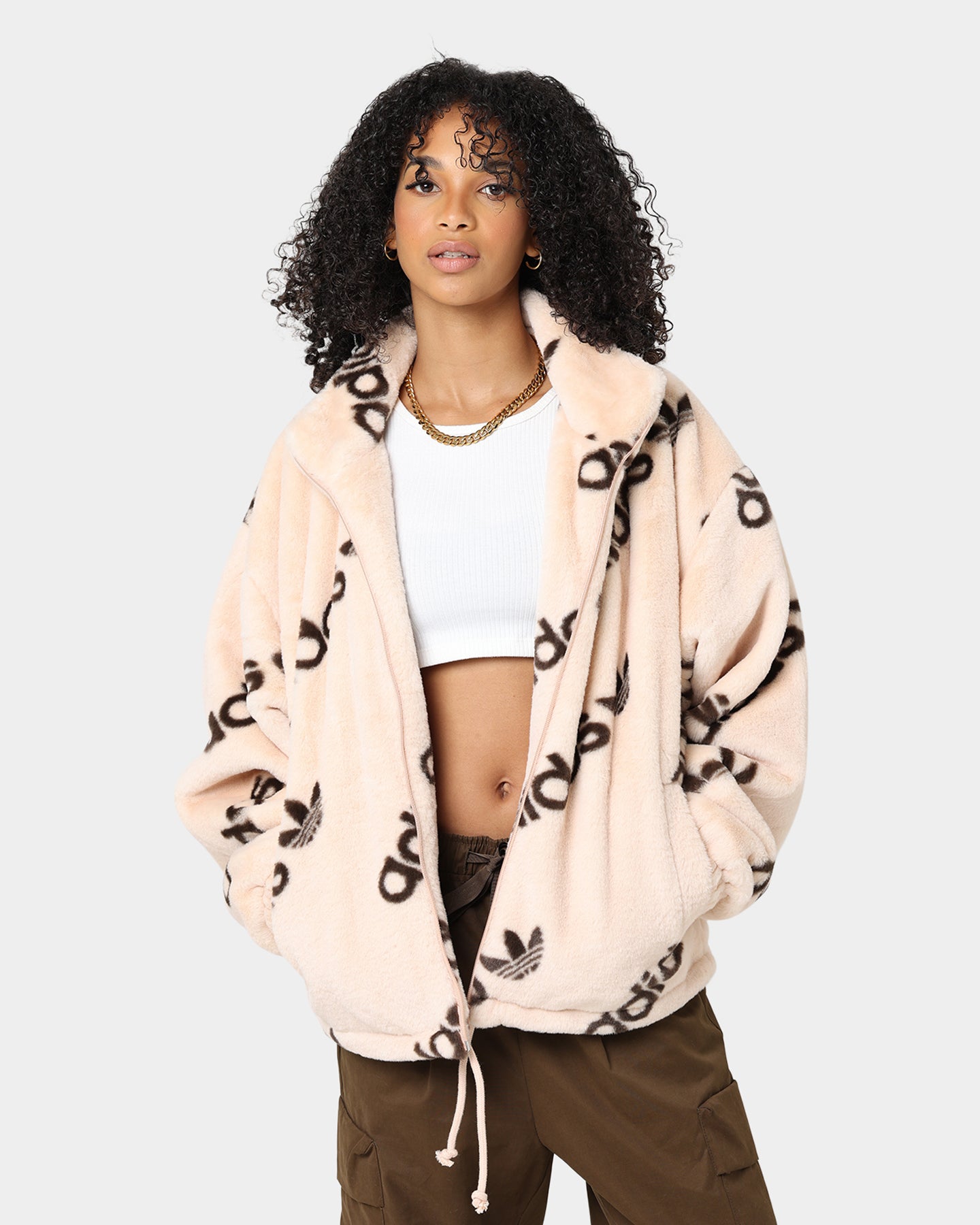 Adidas Women's Fur Jacket Halo Blush - Cozy Winter Outerwear for Fashion & Streetwear | Perfect for Cold Weather & Casual Outings