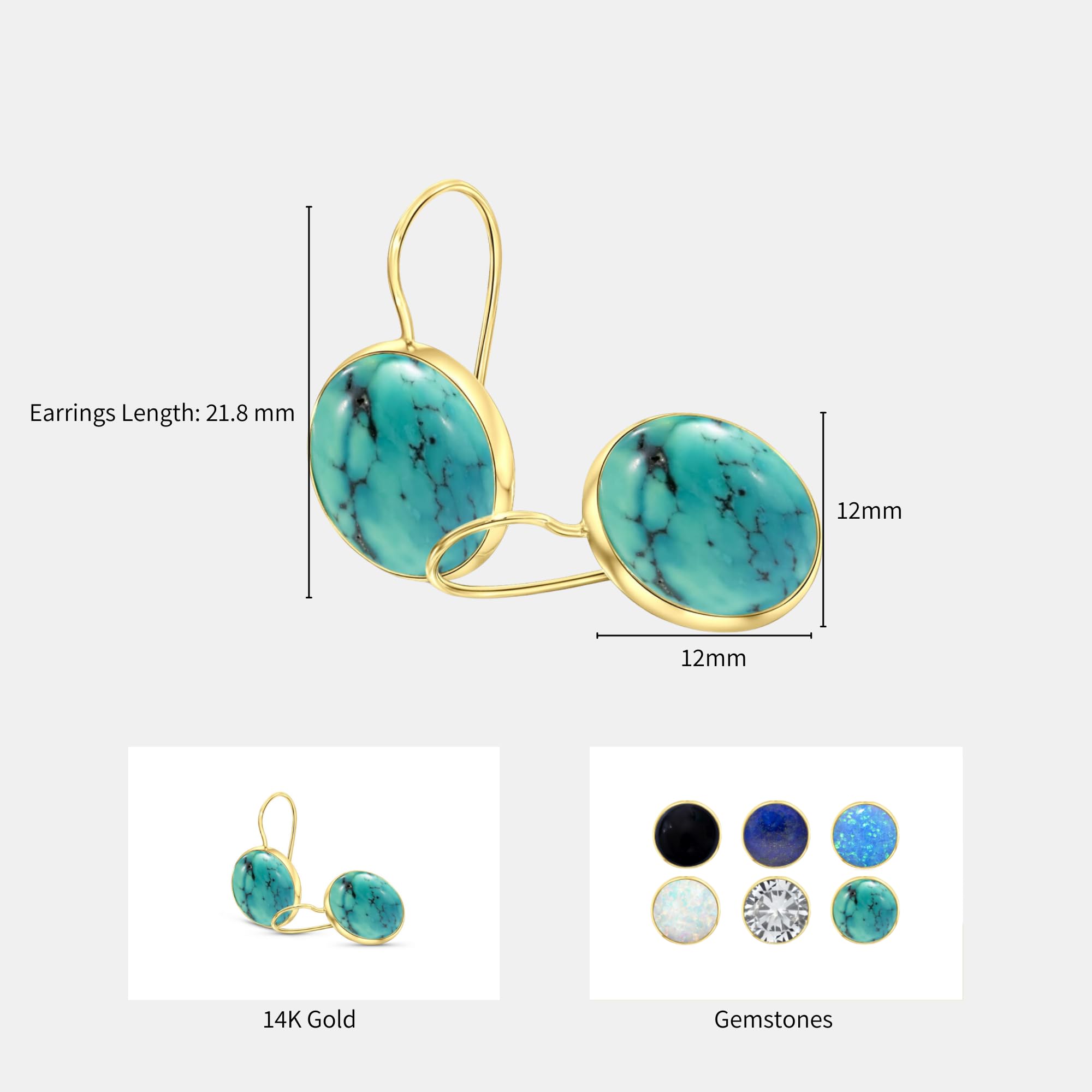 14K Gold Turquoise Dangle Earrings for Women - Solid Gold Statement Earrings - Wedding & Bridal Jewelry - Elegant Turquoise Jewelry for Everyday Wear & Special Occasions