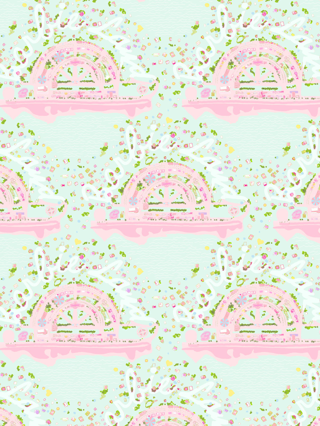 Barbie™ Land Aerial Map Wallpaper - Robin's Egg Blue - Official Barbie™ Licensed Home Decor for Girls' Rooms & Playrooms