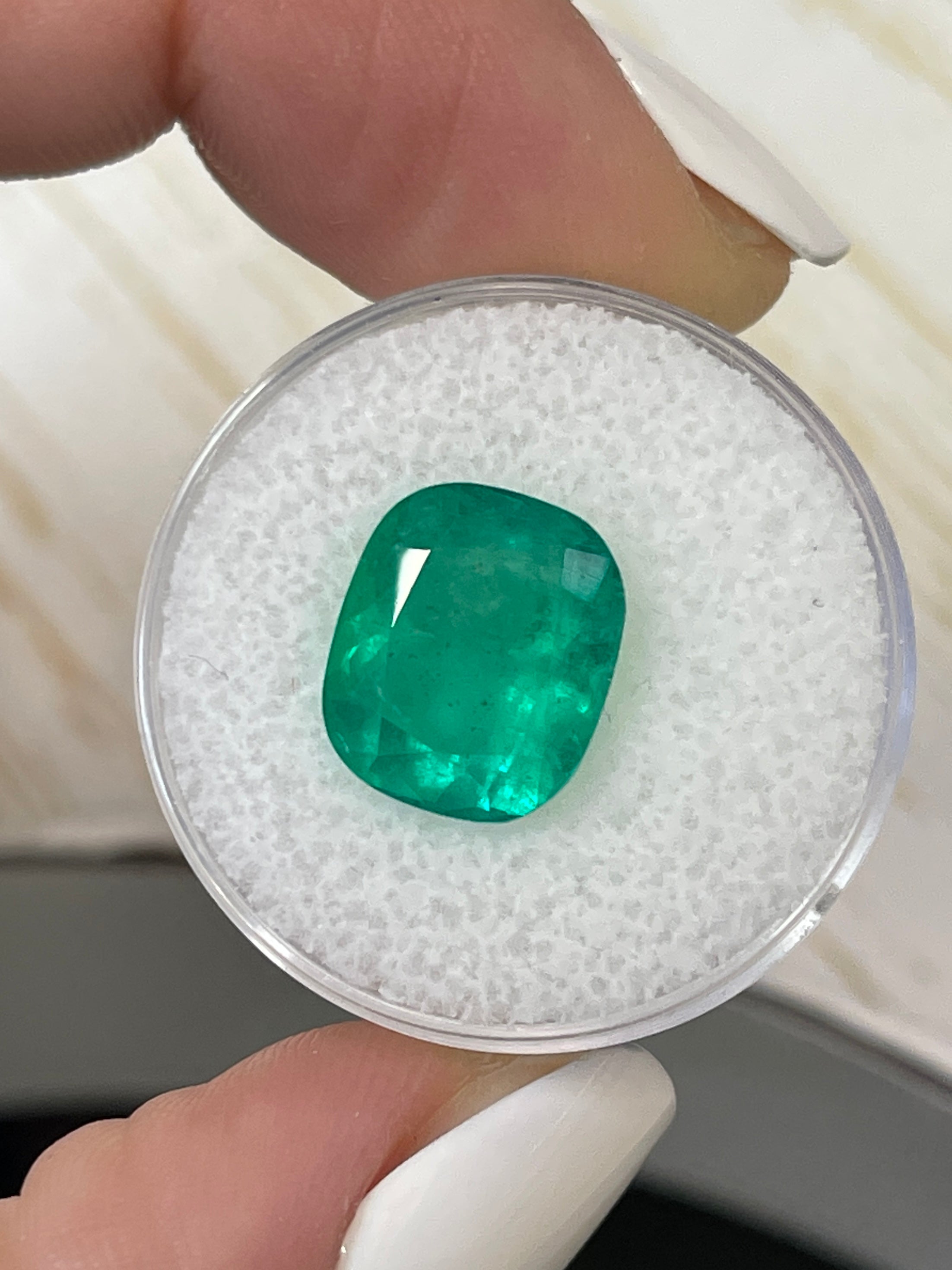 5.69 Carat 12x10mm Bluish Green Natural Loose Colombian Emerald Gemstone - Cushion Cut for Jewelry Making, Engagement Rings & Luxury Gifts