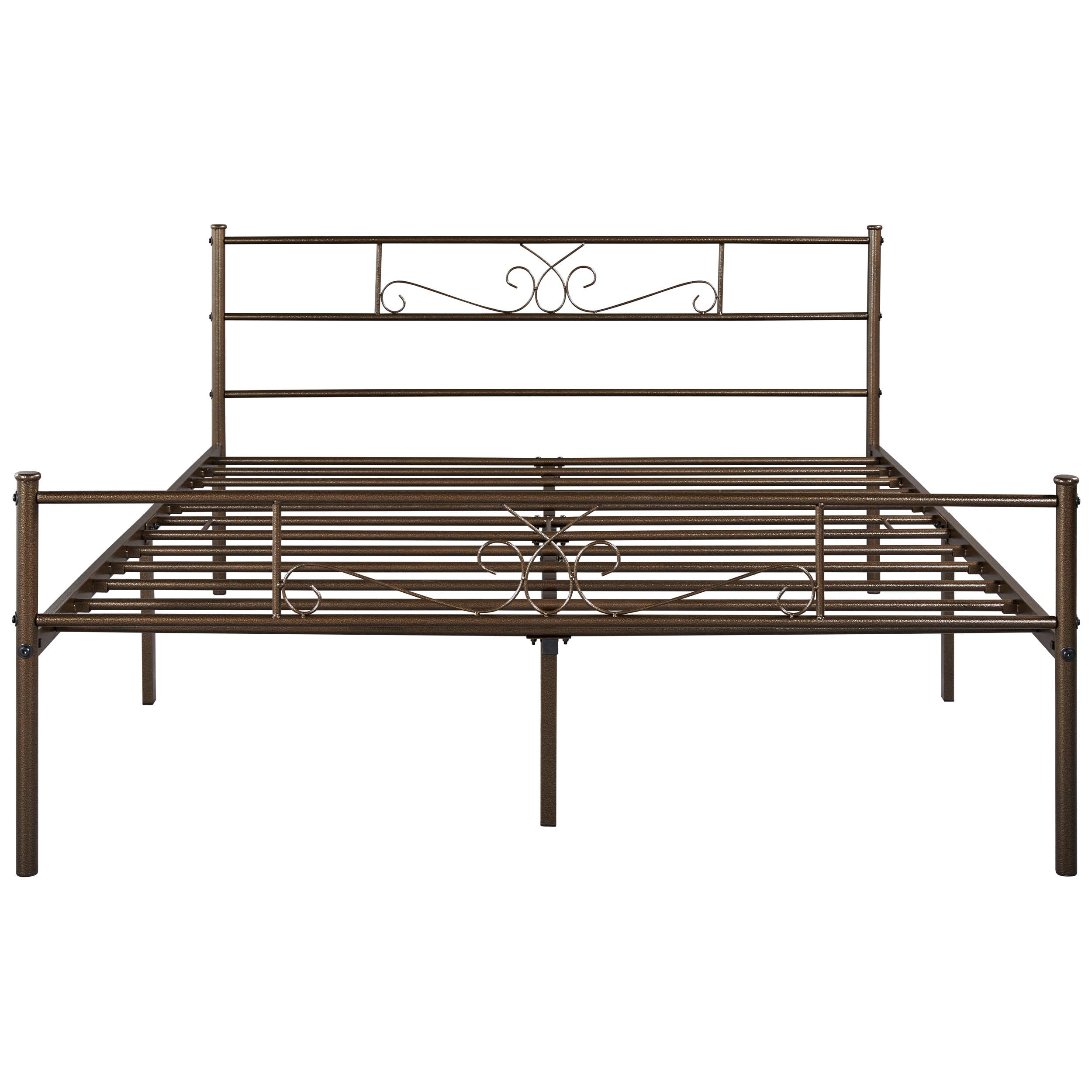 Topeakmart 13 Inch Bronze Classic Metal Bed Frame with Headboard - Queen Size Platform Bed with Slatted Mattress Foundation | Sturdy Bed Base for Master Bedroom, Guest Room & Dormitory