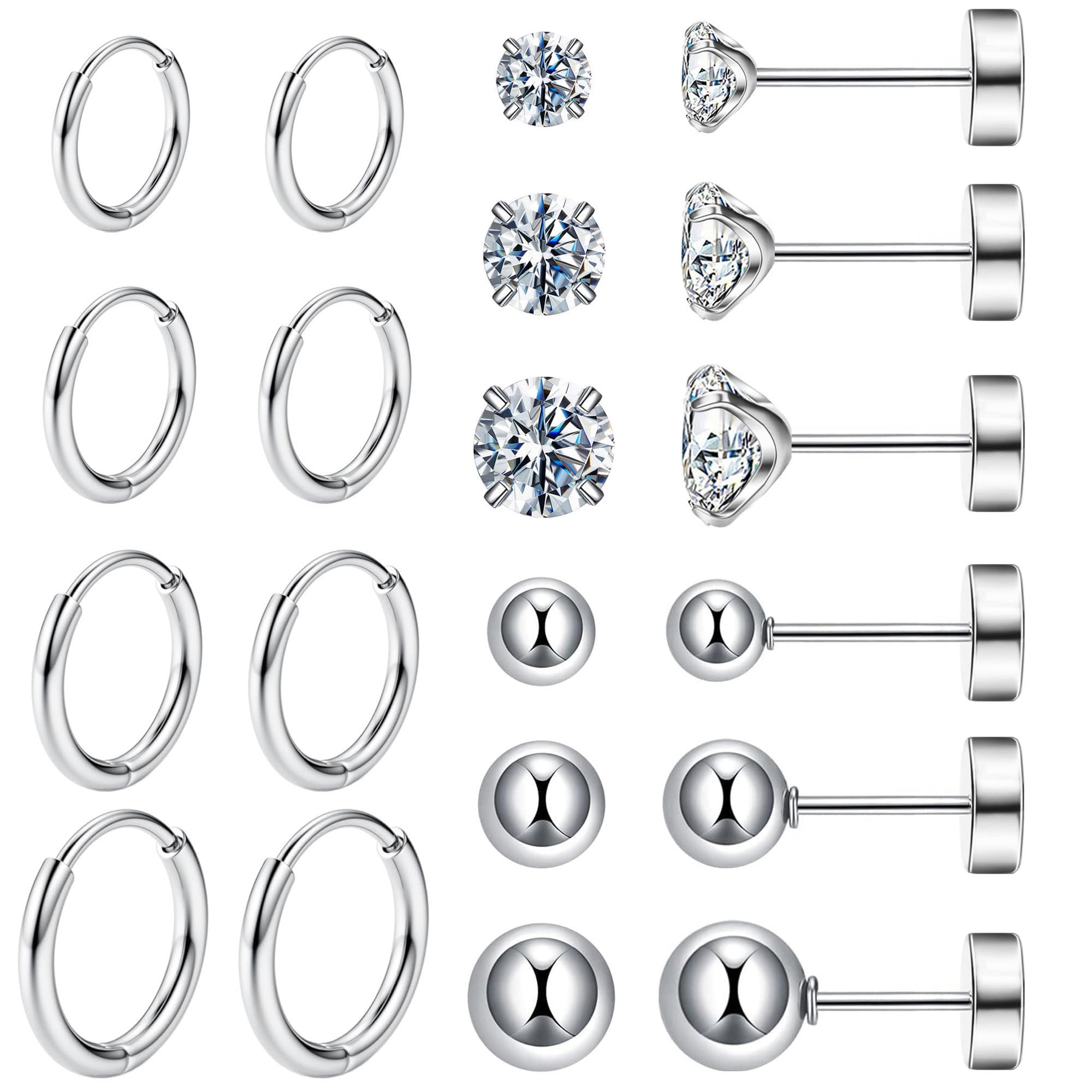 10 Pairs Surgical Steel Hypoallergenic Earrings Set - Small Huggie Hoops & CZ Stud Earrings for Cartilage, Helix, Lobe Piercings | Lightweight, Flat Back Design for Daily Wear, Parties & Gifts