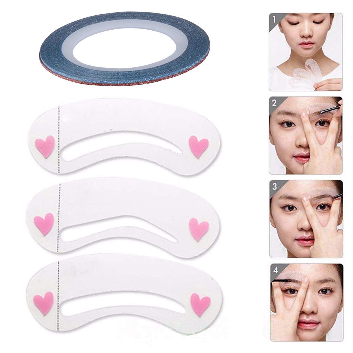 FOK Set of 3 Reusable Eyebrow Stencils with 1 Nail Art Tape - Perfect for Eyebrow Shaping, Makeup Practice & Nail Design | DIY Beauty Tools for Beginners & Professionals