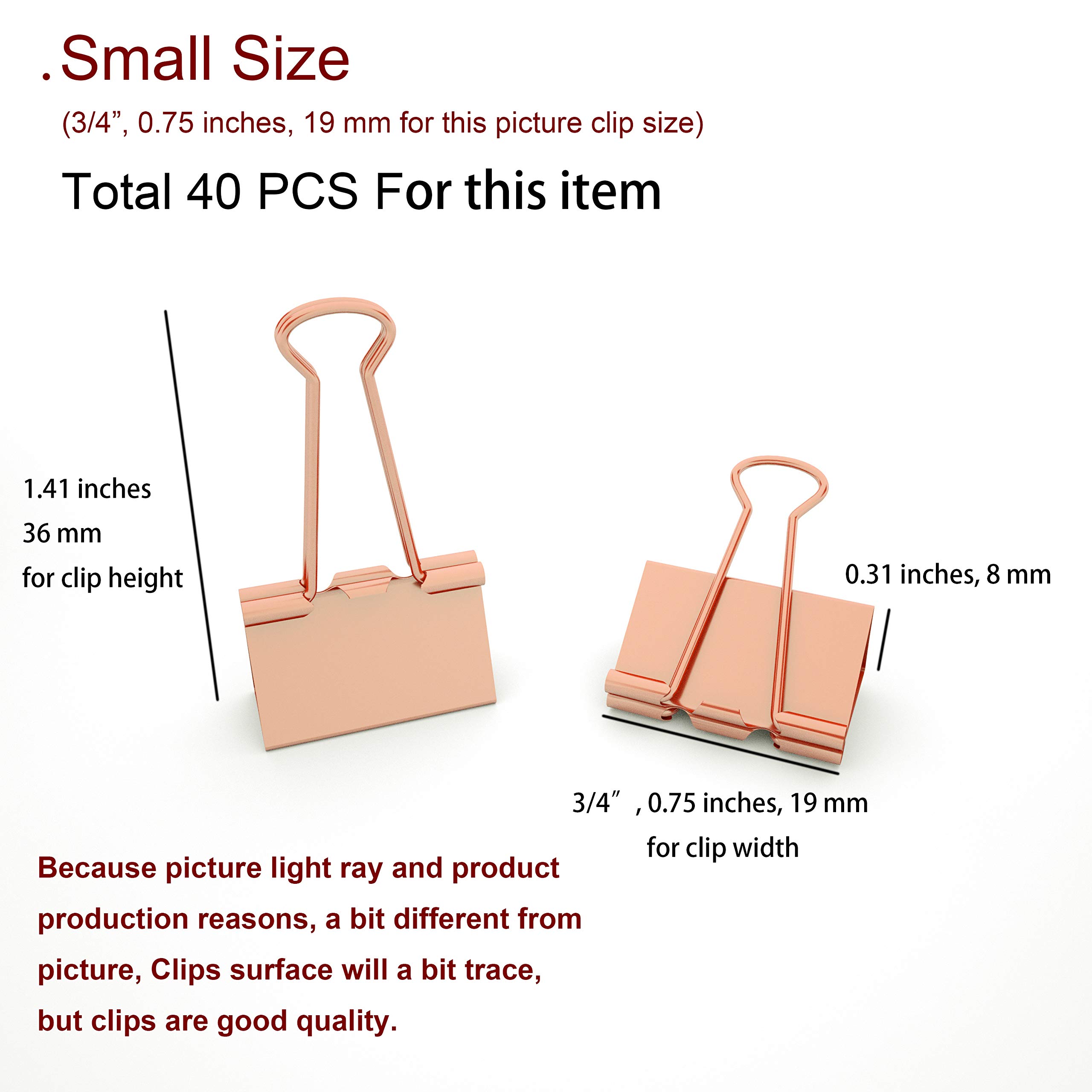 Rose Gold Metal Binder Clips - Small 0.75 Inch (19mm) 40-Pack - Perfect for Office, School, and Home Document Organization