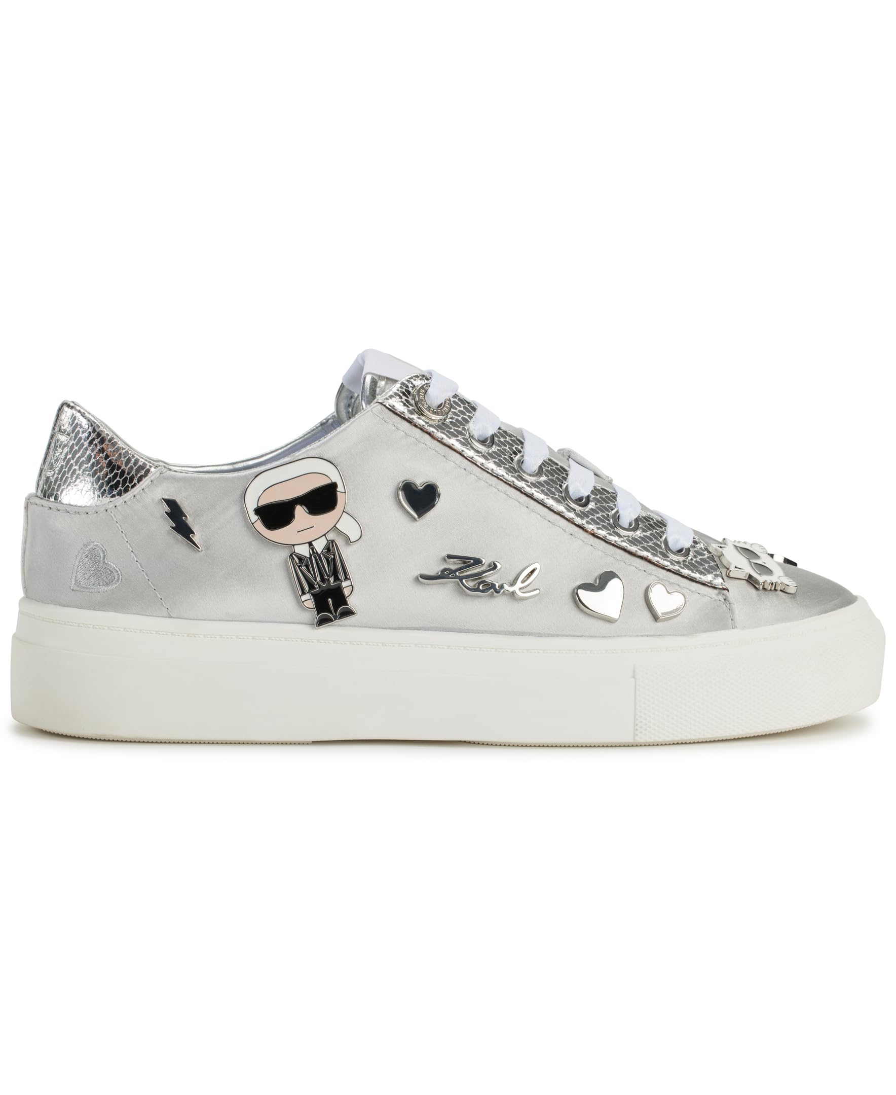 Karl Lagerfeld Paris Women's Cate Pins Sneakers - Fashionable White Leather Low-Top Lace-Up Shoes for Casual Wear & Street Style