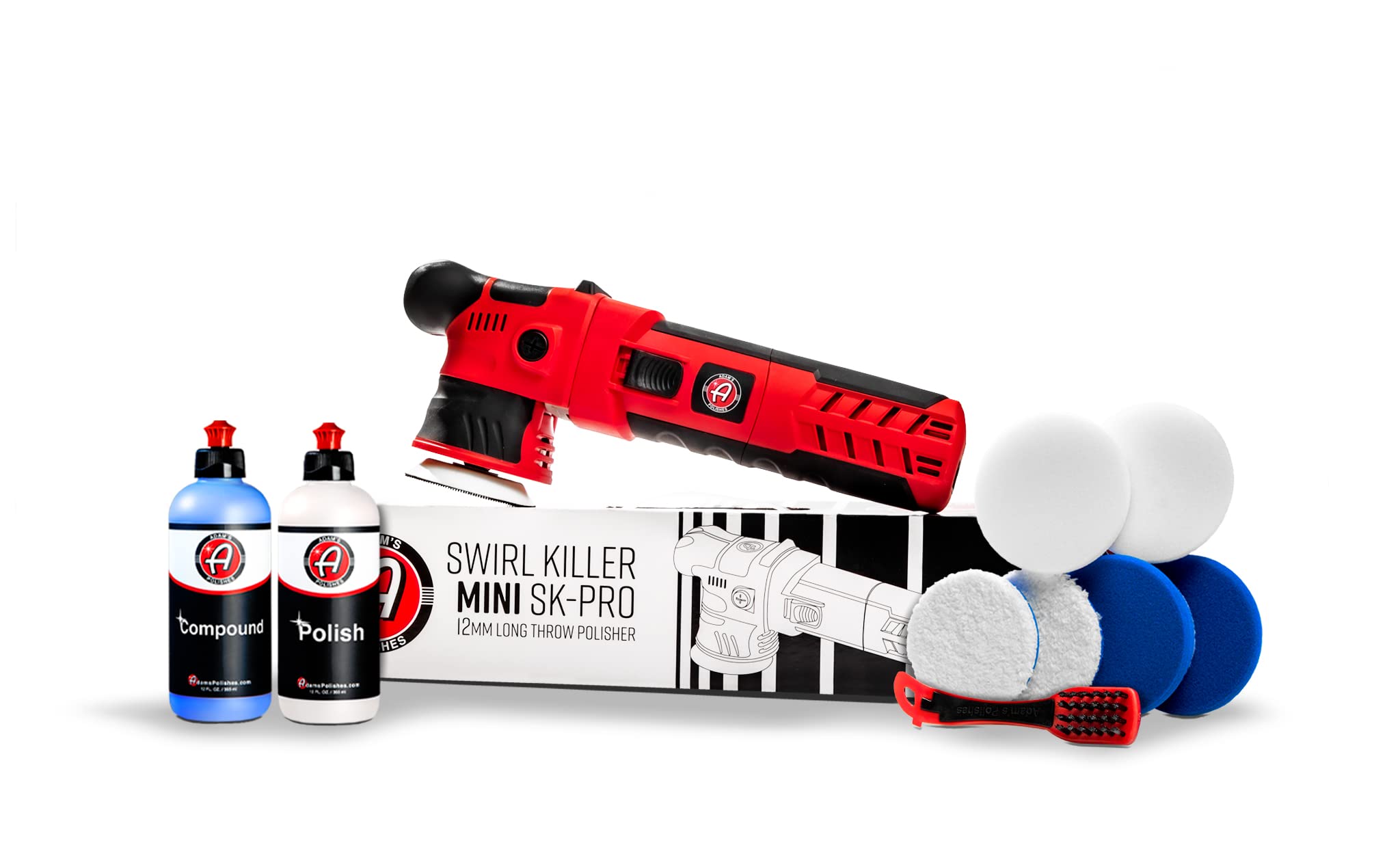 Adam's Polishes SK Pro 12mm Dual Action Car Polisher Kit (10-Piece) - Professional Variable Speed DA Polisher for Paint Correction, Waxing & Buffing - Perfect for Car Detailing, Auto Body Shops & DIY Enthusiasts
