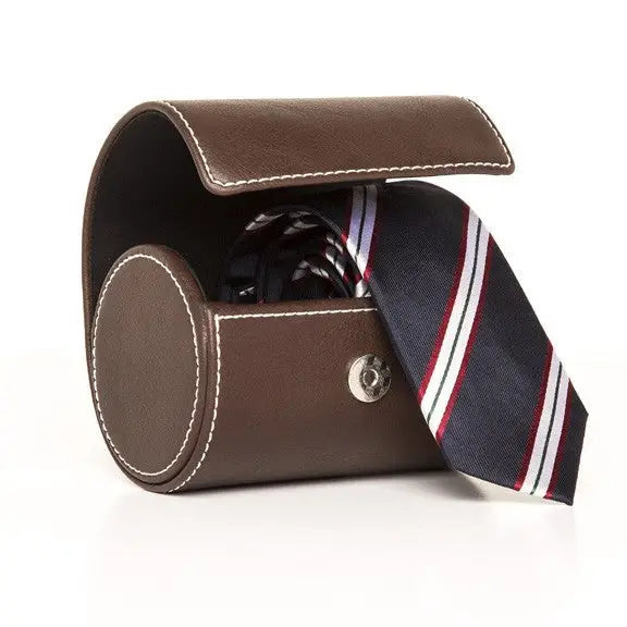 Premium Brown Silk Necktie Travel Roll Organizer - Perfect for Business Trips, Weddings & Formal Events - Wrinkle-Free Tie Storage Case for Men