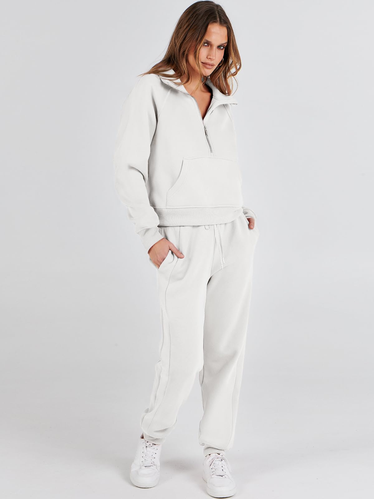 ANRABESS Women's 2 Piece Outfits Long Sleeve Half Zip Sweatshirt & Jogger Pants Lounge Set with Pockets | Fall 2023 Casual Wear for Home, Gym & Street Style