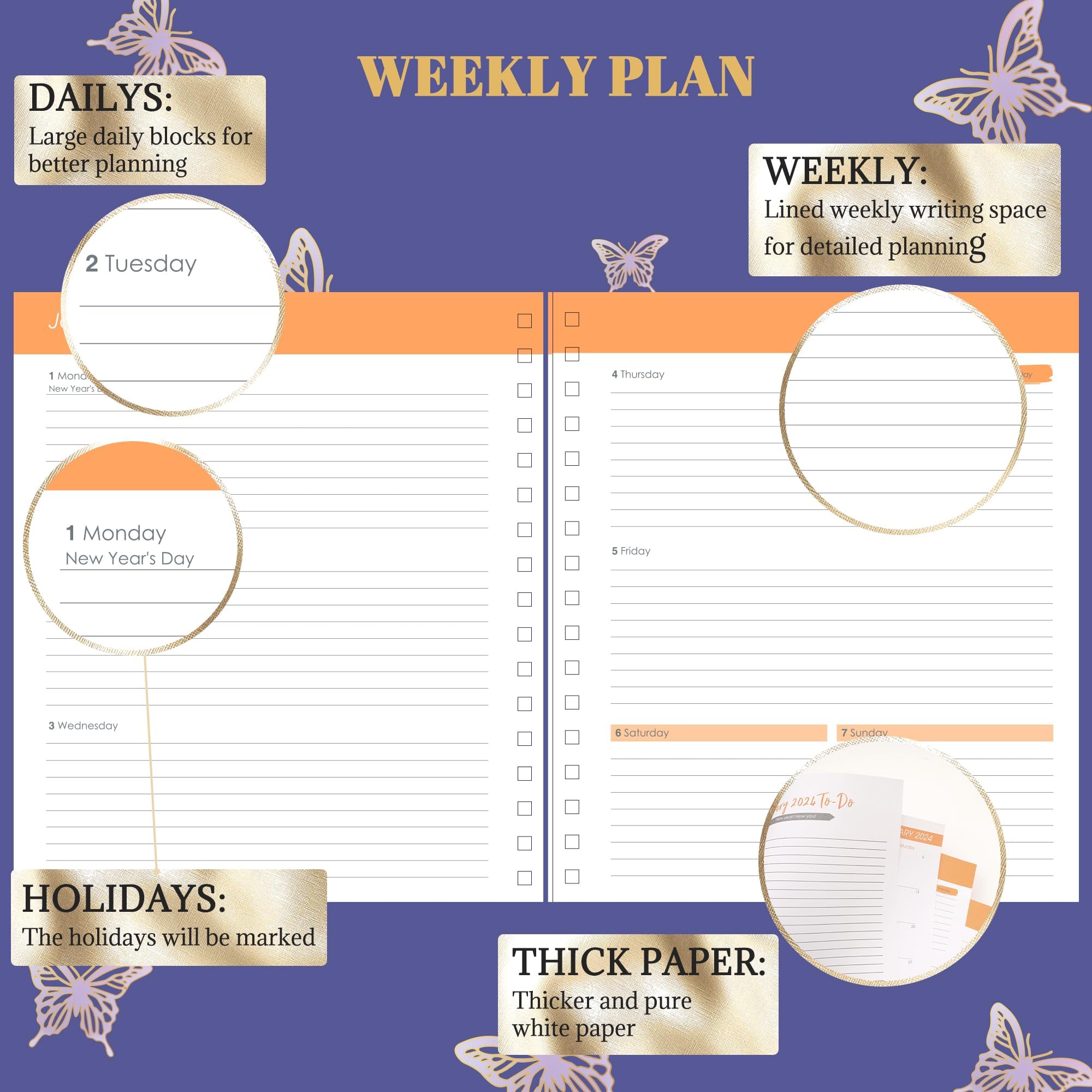 2025 Weekly & Monthly Planner - Spiral Bound Hardcover Calendar (Dec 2024-Dec 2025) | 8.3