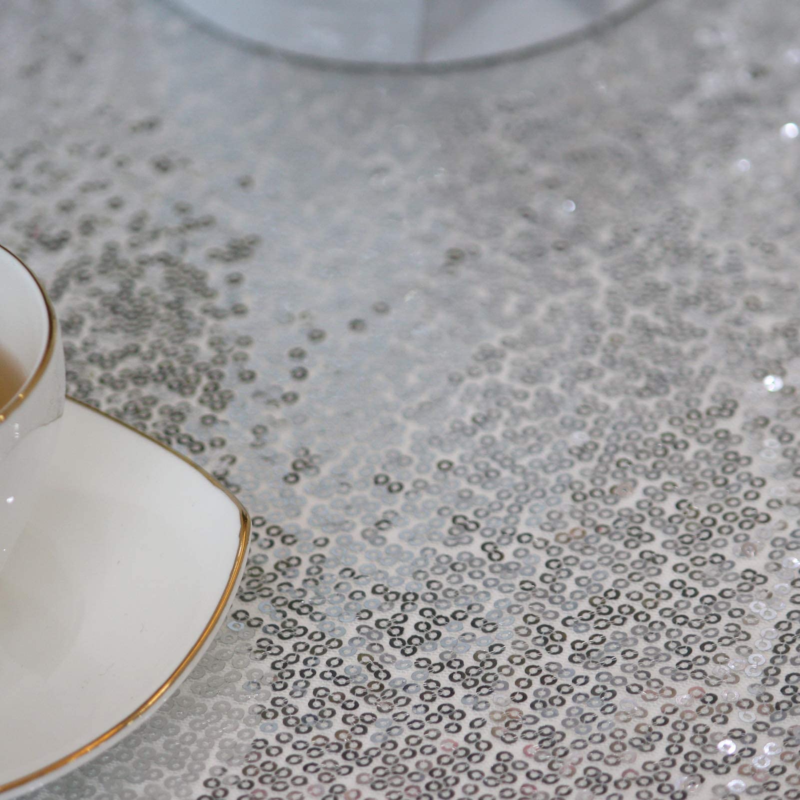 Silver Sequin Tablecloth 90x132 Inches - Glitter Party Table Cover for Weddings, Birthdays, Baby Showers & Christmas Decor | Rectangular Sequin Table Overlay for Reception, Bridal Shower & Holiday Celebrations