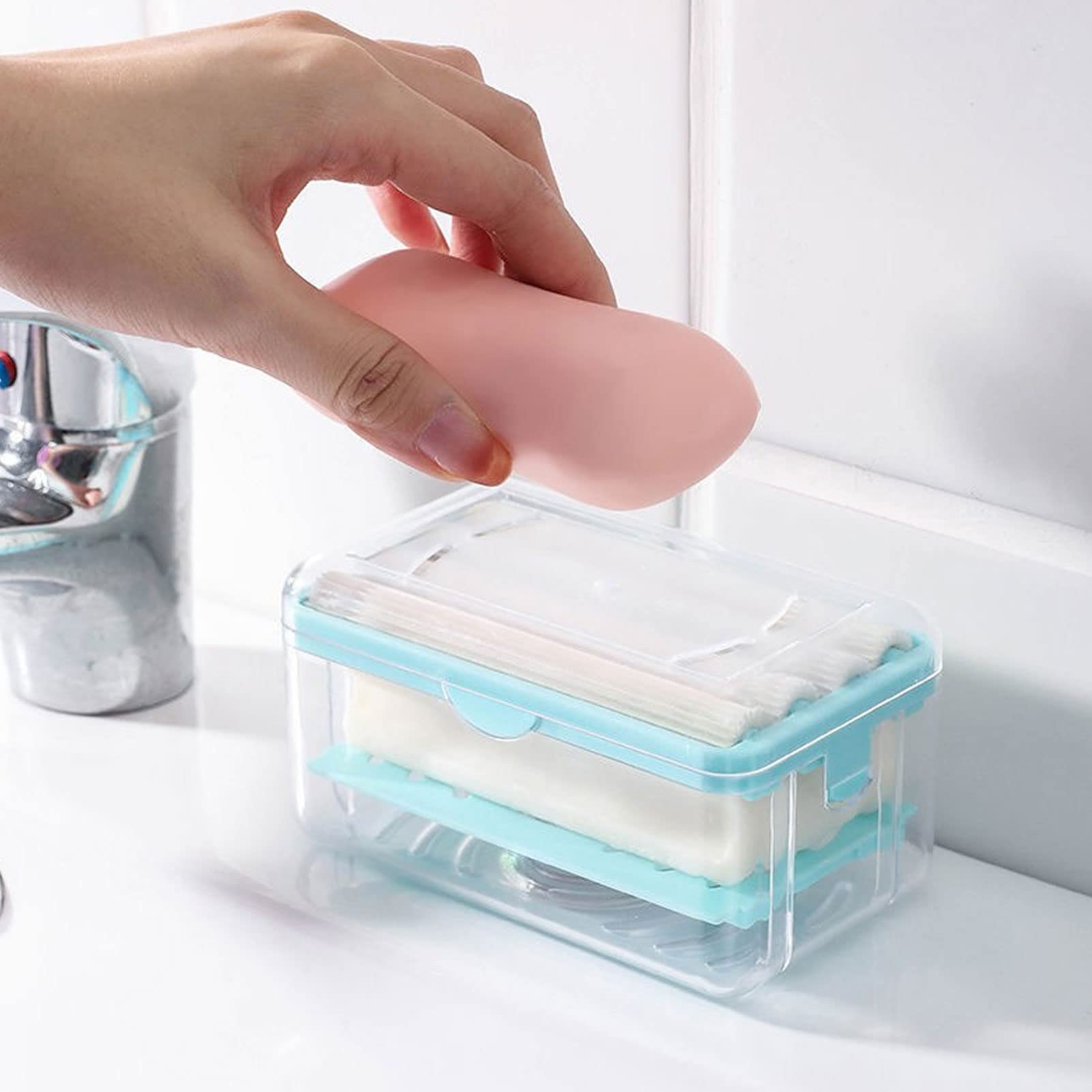 Foaming Soap Holder with Sawtooth Roller - Bar Soap Dish Case Container for Bathroom, Laundry & Travel - Keeps Soap Dry & Organized in Shower, Sink or Gym Bag