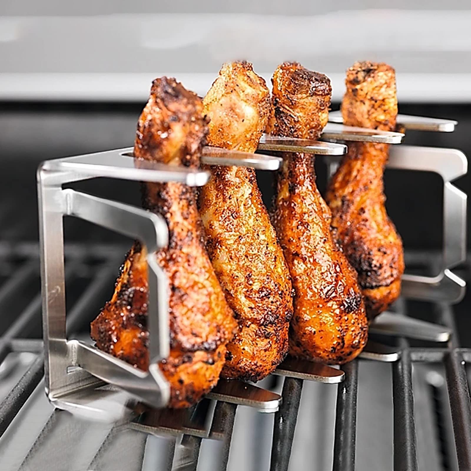 Premium Stainless Steel BBQ Grill Rack for Chicken Legs, Wings & Ribs - Multi-Functional Non-Stick Smoking Grilling Rack for Oven, Roaster & Smoker (3.74x7.68in, Multicolor) - Perfect for Backyard BBQs, Camping & Outdoor Cooking