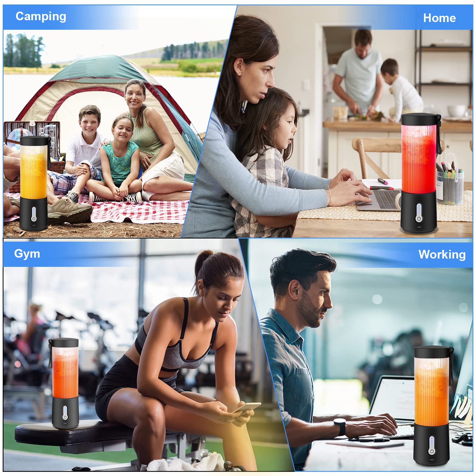 Portable Personal Blender - 15.2Oz USB Rechargeable Smoothie Maker with 6 Stainless Steel Blades, BPA-Free Mini Blender for Protein Shakes, Juices & Smoothies | Perfect for Travel, Gym, Office & Outdoor Activities