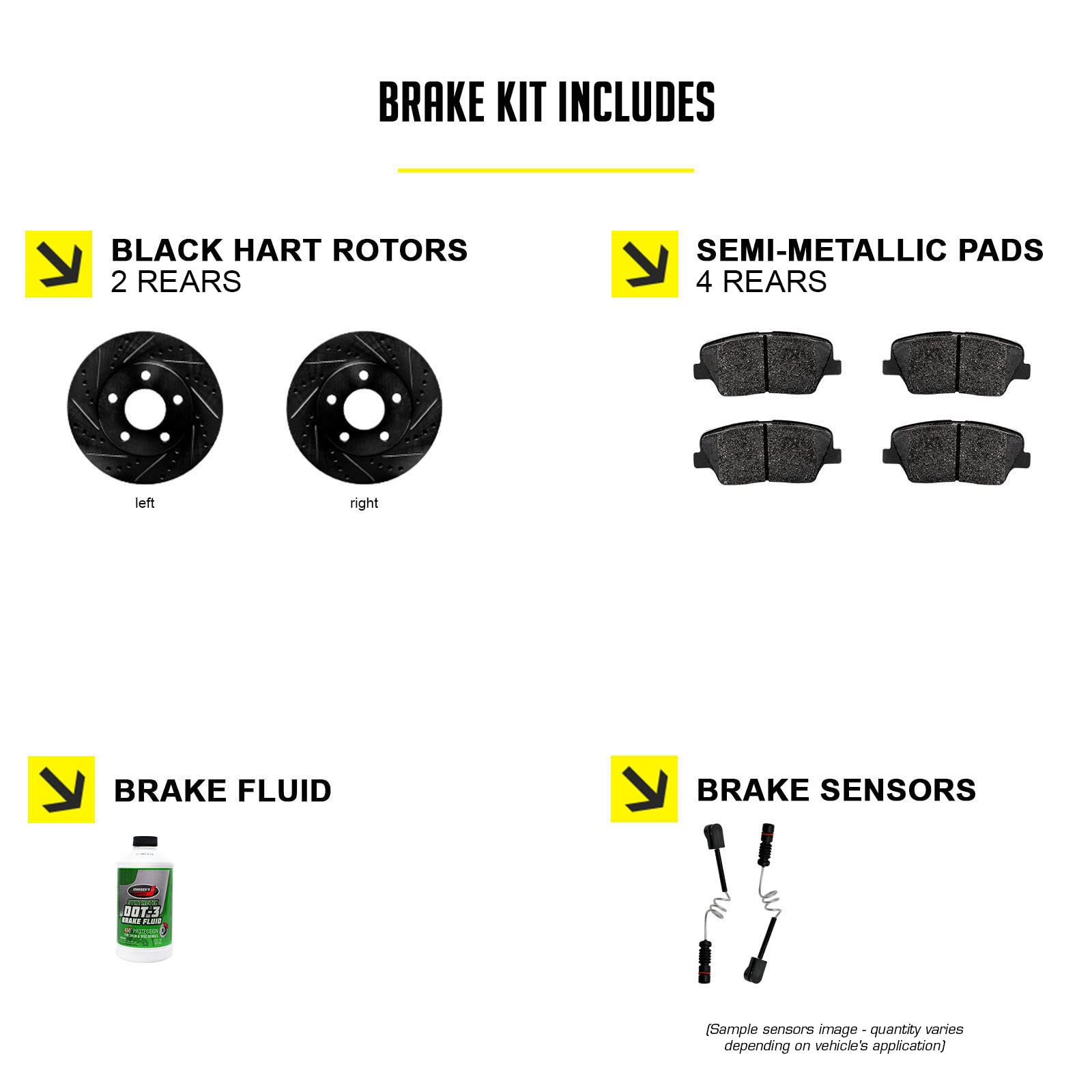 Hart Brakes Rear Brake Pads and Rotors Kit - Semi-Metallic Brake Pads with Sensor Wire (BHC1.20001.63) | Durable Braking System for Trucks & SUVs | Smooth Stops in All Weather Conditions