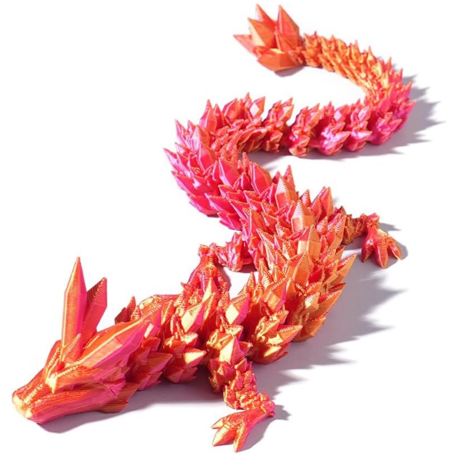 3D Printed Crystal Dragon - 12 Inch Flexible Articulated Dragon Model Set of 3, Desk Decor for Home & Office, Fidget Toys for Adults with ADHD/Autism (Rainbow, Red, Gold, Green) - Perfect for Stress Relief, Creative Display and Fantasy Collections