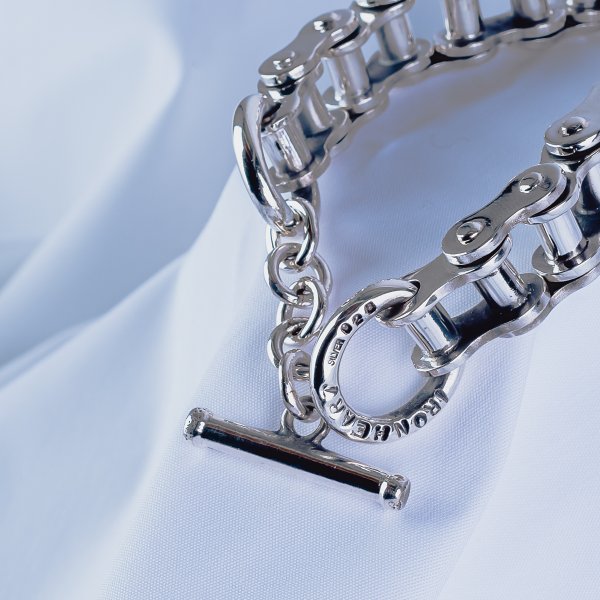 Iron Heart Motorcycle Chain Bracelet - Sterling Silver Biker Jewelry for Men & Women - Perfect for Biker Gangs, Motorcycle Riders & Edgy Fashion Lovers