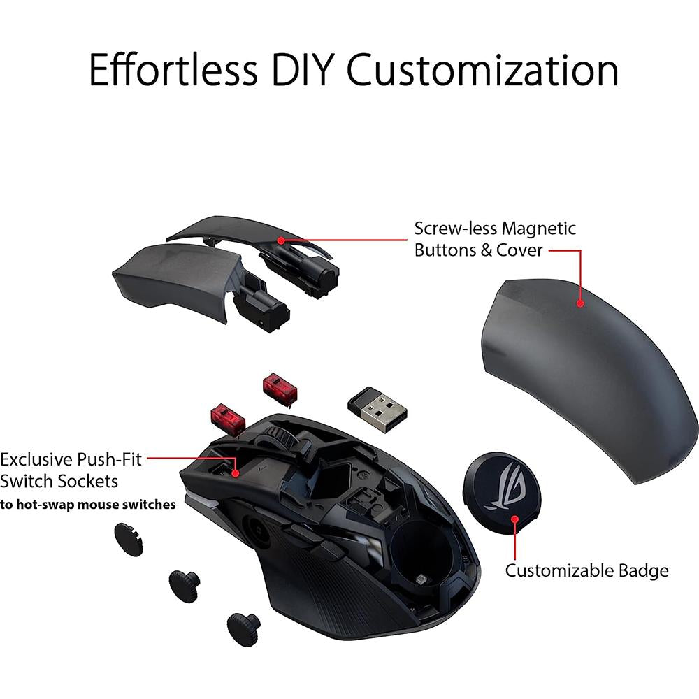 ASUS ROG Chakram X Wireless Gaming Mouse - 16,000 DPI, Bluetooth & 2.4GHz, Ergonomic Design for PC Gamers - Perfect for FPS, MOBA & Esports Tournaments