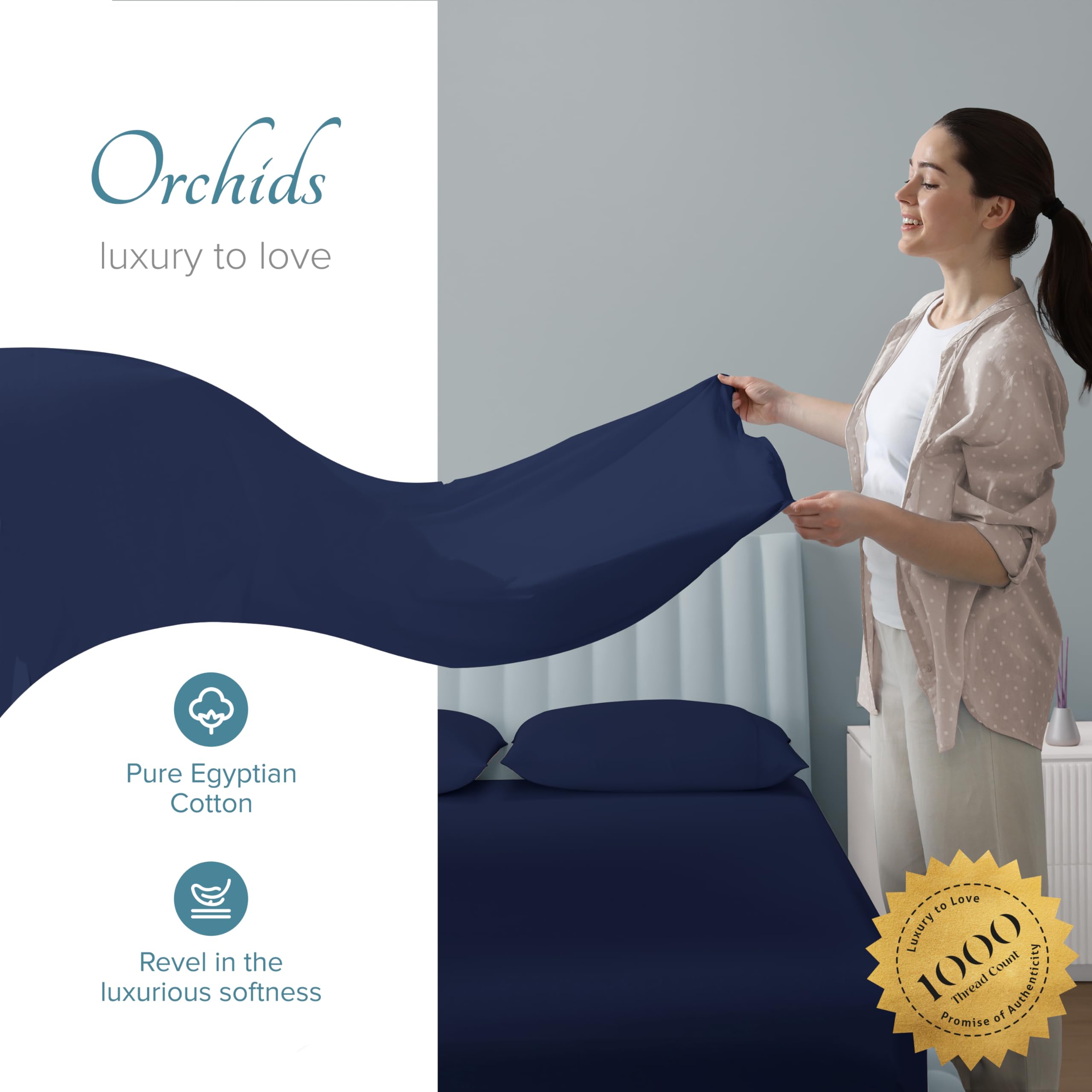 Luxury Egyptian Cotton Sheets King Size - 1000 Thread Count 4-Piece Bed Sheet Set, Soft & Cooling Sateen Weave, Fits Up to 18