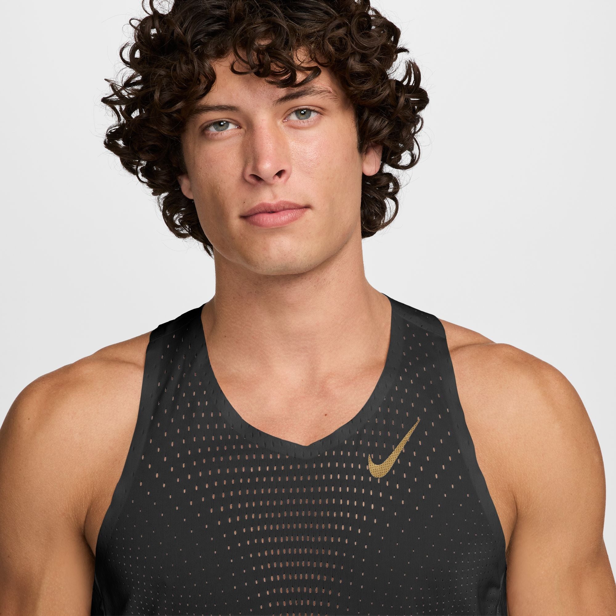 Men's AeroSwift x Jakob Dri FIT ADV Running Singlet - Lightweight Breathable Performance Top for Marathon & Training (Black/Metallic Gold)