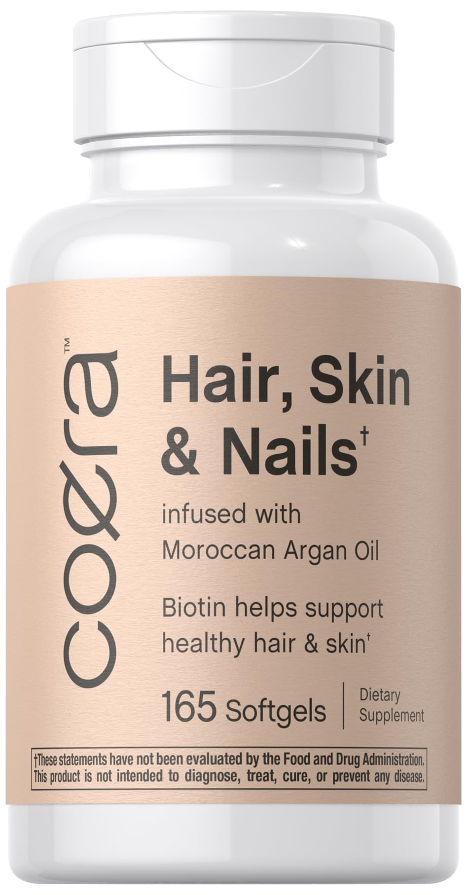 Coera Hair, Skin and Nails Vitamins with Biotin, Collagen & Moroccan Argan Oil - 165 Softgels | Non-GMO, Gluten Free Supplement for Men & Women | Promotes Healthy Hair Growth, Strong Nails & Radiant Skin | Perfect for Daily Beauty Routine & Wellness Support