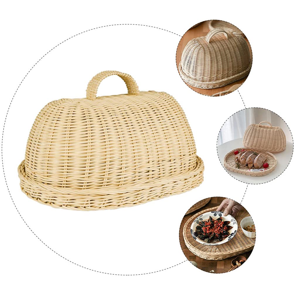 Rattan Food Cover Storage Tray - Handwoven Kitchen Fruit Basket for Bread & Produce Protection | Perfect for Picnics, Parties & Countertop Display