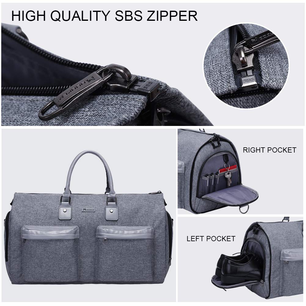 Modoker Convertible 2-in-1 Garment & Duffel Bag with Toiletry Pouch - Carry On Luggage for Business Travel, Weddings & Vacations - Multi-Functional Hanging Suitcase for Men & Women (Grey)