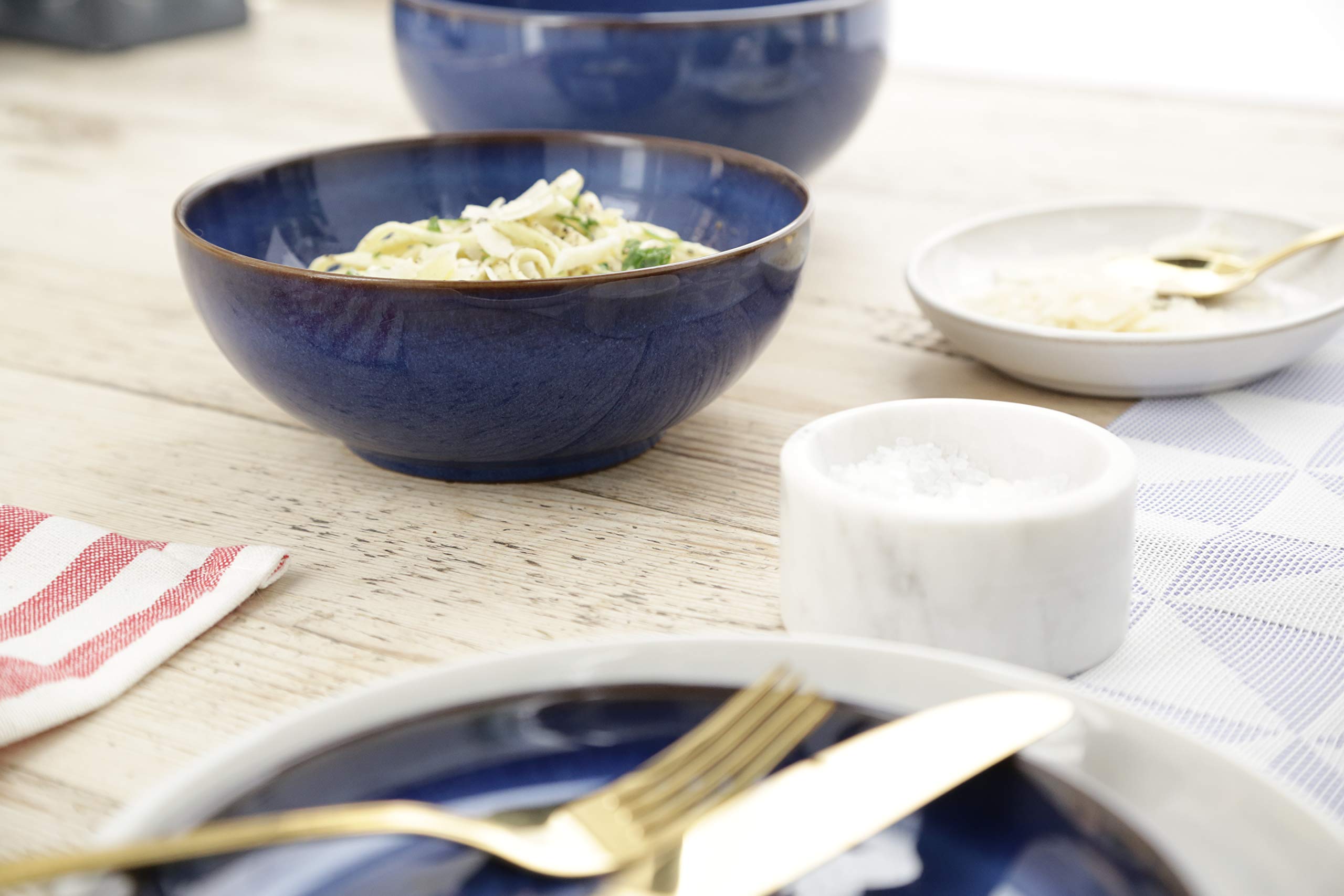 Denby Imperial 4-Piece Coupe Cereal Bowl Set - Cobalt Blue - Elegant Stoneware for Breakfast, Soup & Dessert - Perfect for Dining & Entertaining