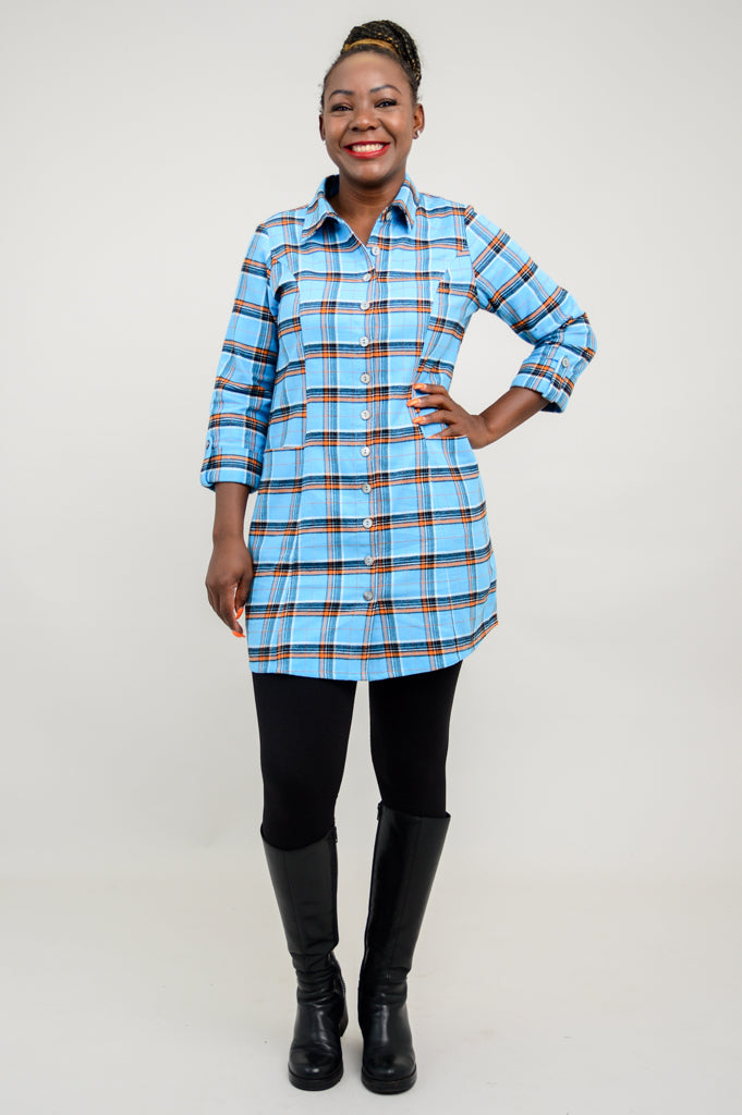 Larissa Tunic Top - Stylish Peko Plaid Cotton Flannel Shirt for Women | Perfect for Casual Outings, Office Wear & Fall Layering