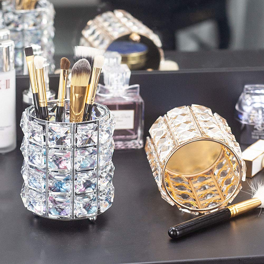 Premium Crystal Pen Holder - Multi-Purpose Desk Organizer for Pens, Makeup Brushes & Office Supplies | Elegant Silver Design for Home, School & Office Workspace