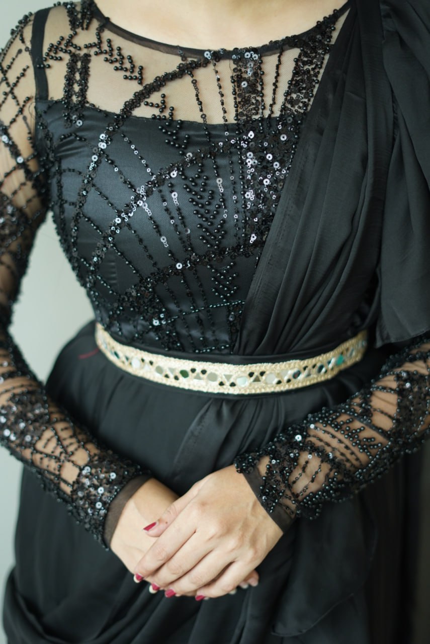 DD534 Black Rose Designer Ruffled Gown - Elegant Evening Dress for Prom, Wedding & Special Occasions