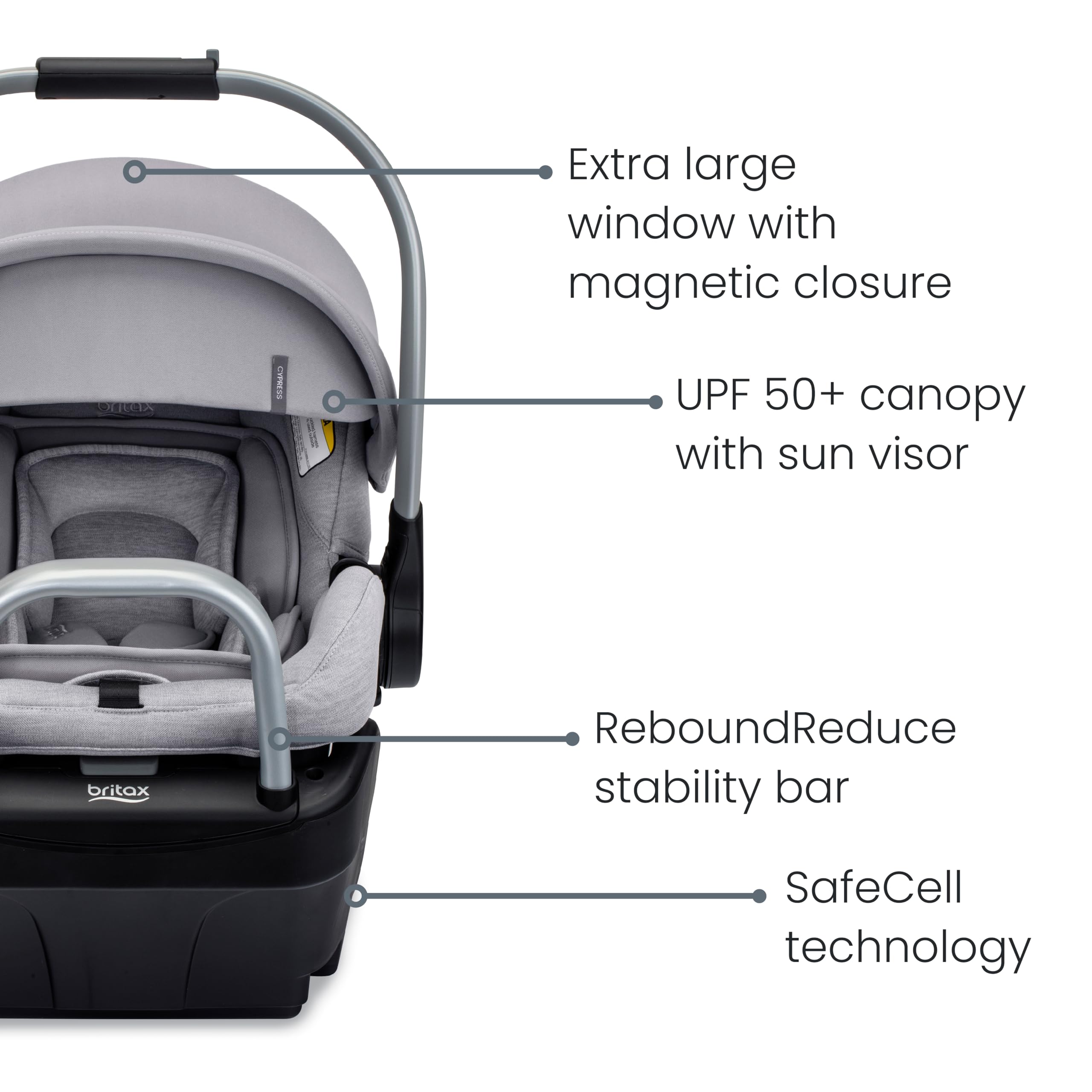 Britax Cypress Infant Car Seat - Rear Facing Baby Car Seat with Alpine Base & ClickTight Installation | Premium Soft Fabrics in Ponte Stone | Safe & Comfortable for Newborns to Toddlers | Perfect for Daily Commutes, Road Trips & Family Travel
