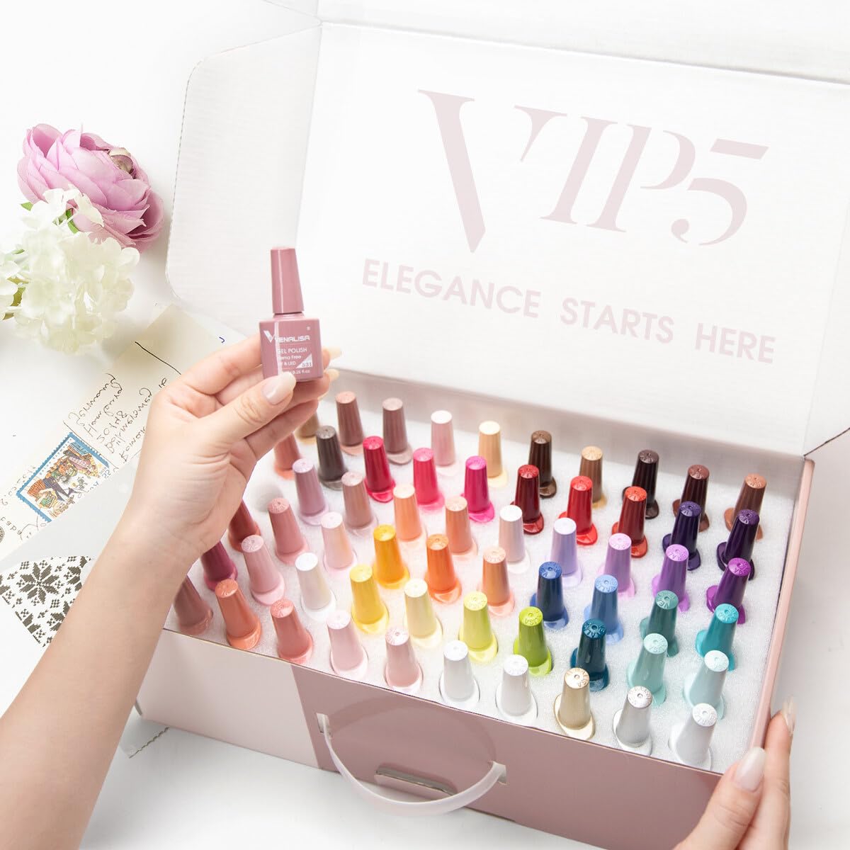 VENALISA VIP5 Gel Nail Polish Set - 65 Pcs Soak Off UV LED Gel Polish Kit with Color Book | Pure Jelly & Glitter Nail Colors for Salon & DIY Home Manicure | Perfect for Nail Art, Parties, Weddings & Gift Giving