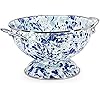 Ocean Swirl Enamelware 3 Quart Colander - Durable Stainless Steel Pasta Strainer with Drain Holes - Perfect for Washing Vegetables, Draining Pasta & Kitchen Use